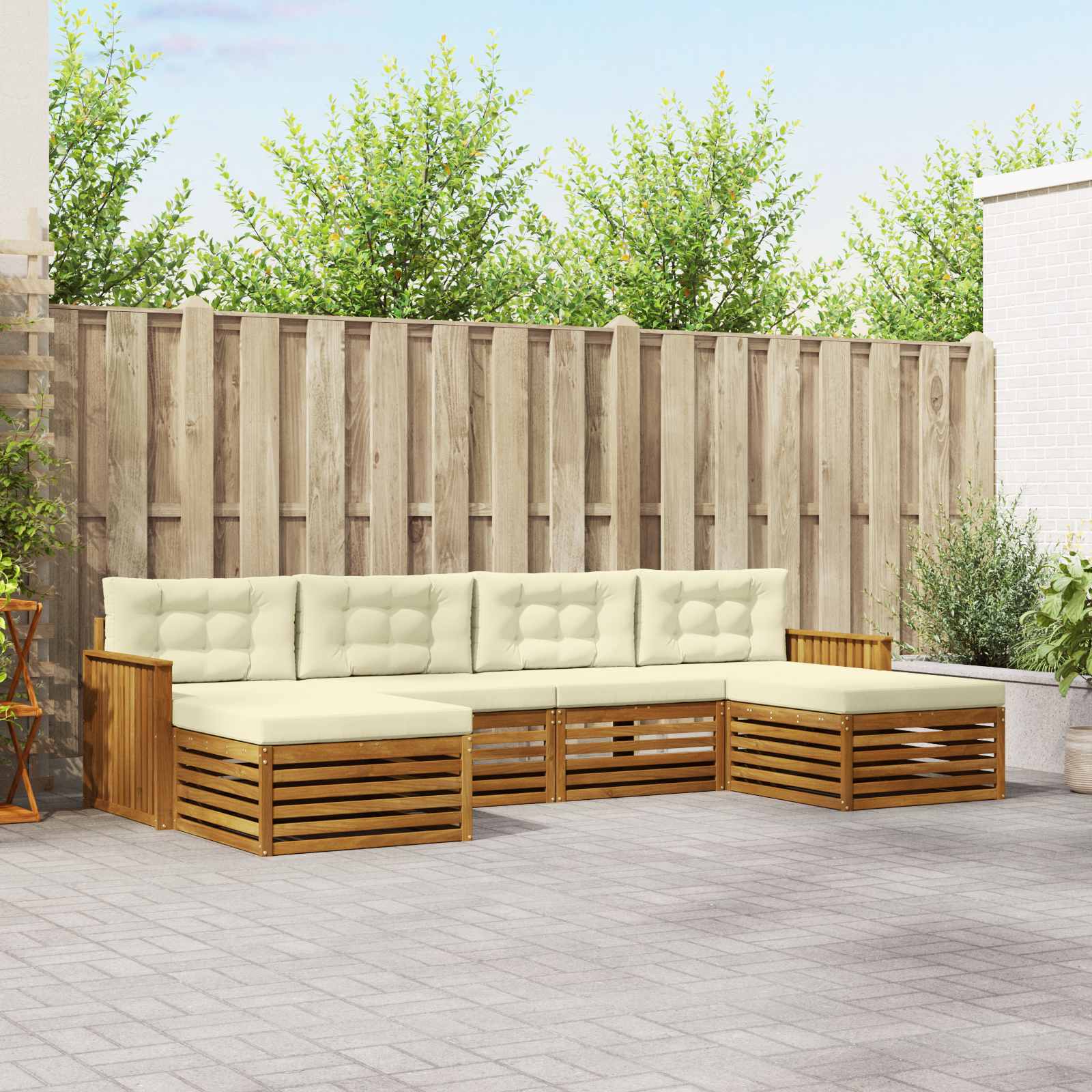 Sofasæt med pude 6 pcs Naturlig og Fløde Massivt Akacietræ