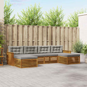 Sofasæt med pude 6 pcs Naturlig og Lys Grå Massivt Akacietræ