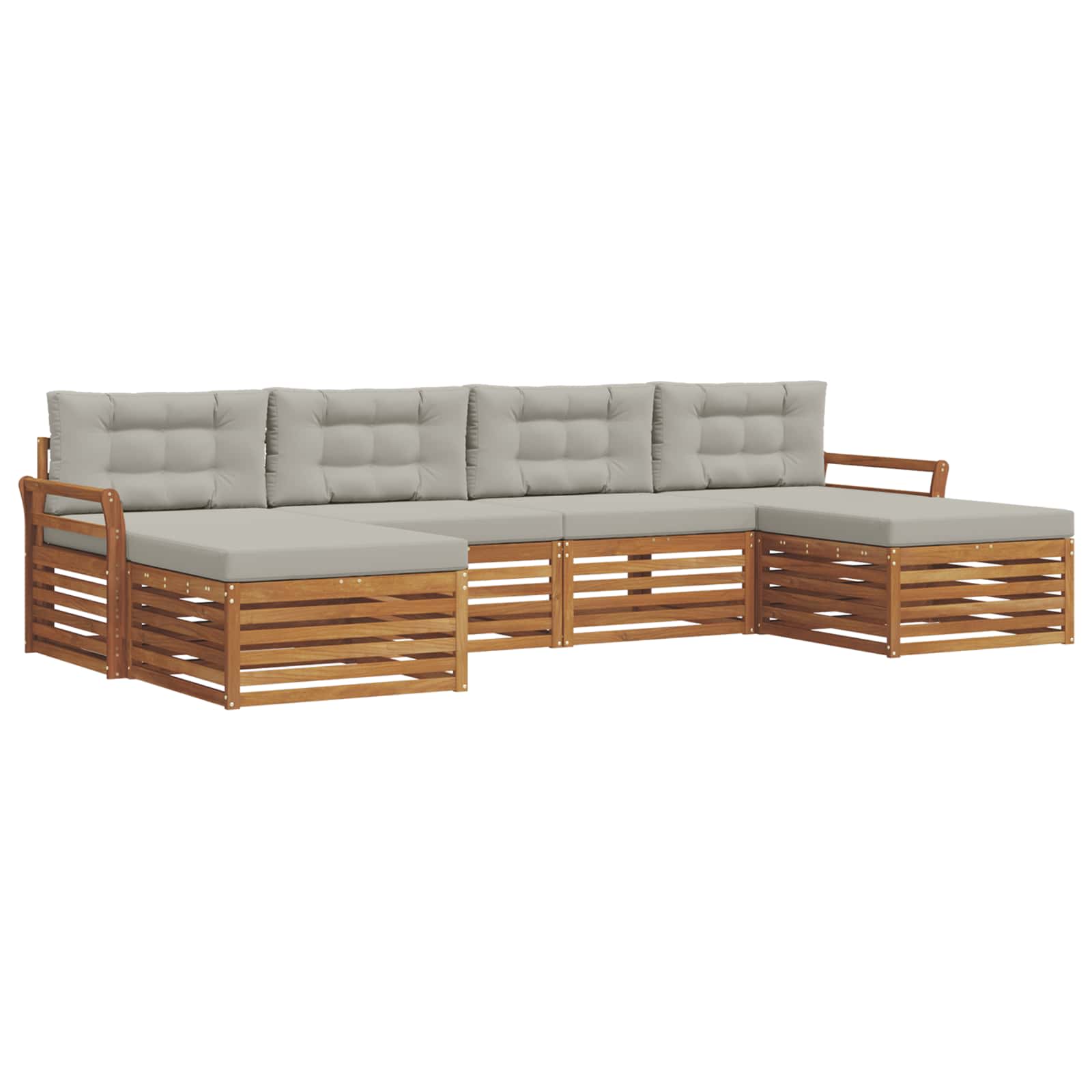 Sofasæt med pude 6 pcs Naturlig og Lys Grå Massivt Akacietræ