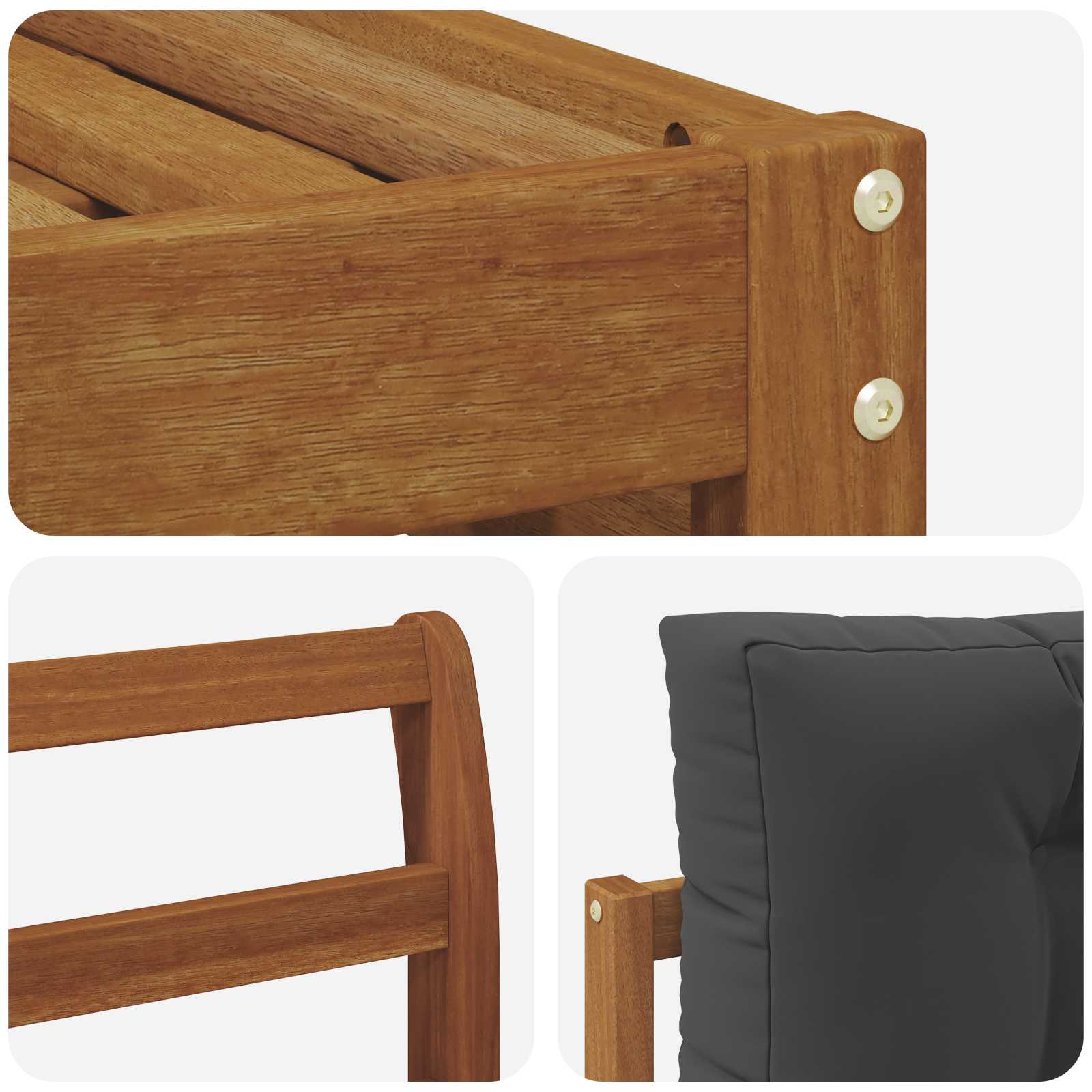 Sofasæt med pude 6 pcs Naturlig og Antracit Massivt Akacietræ