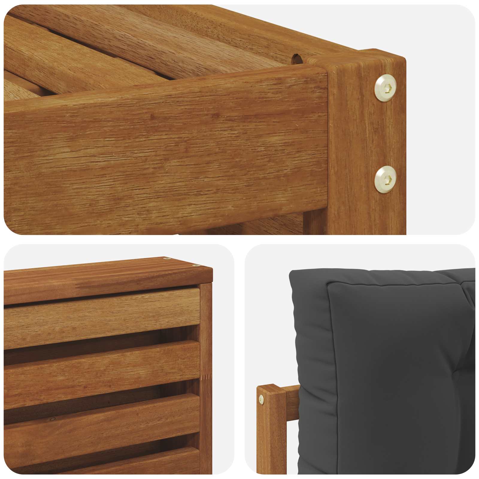 Sofasæt med pude 6 pcs Naturlig og Antracit Massivt Akacietræ