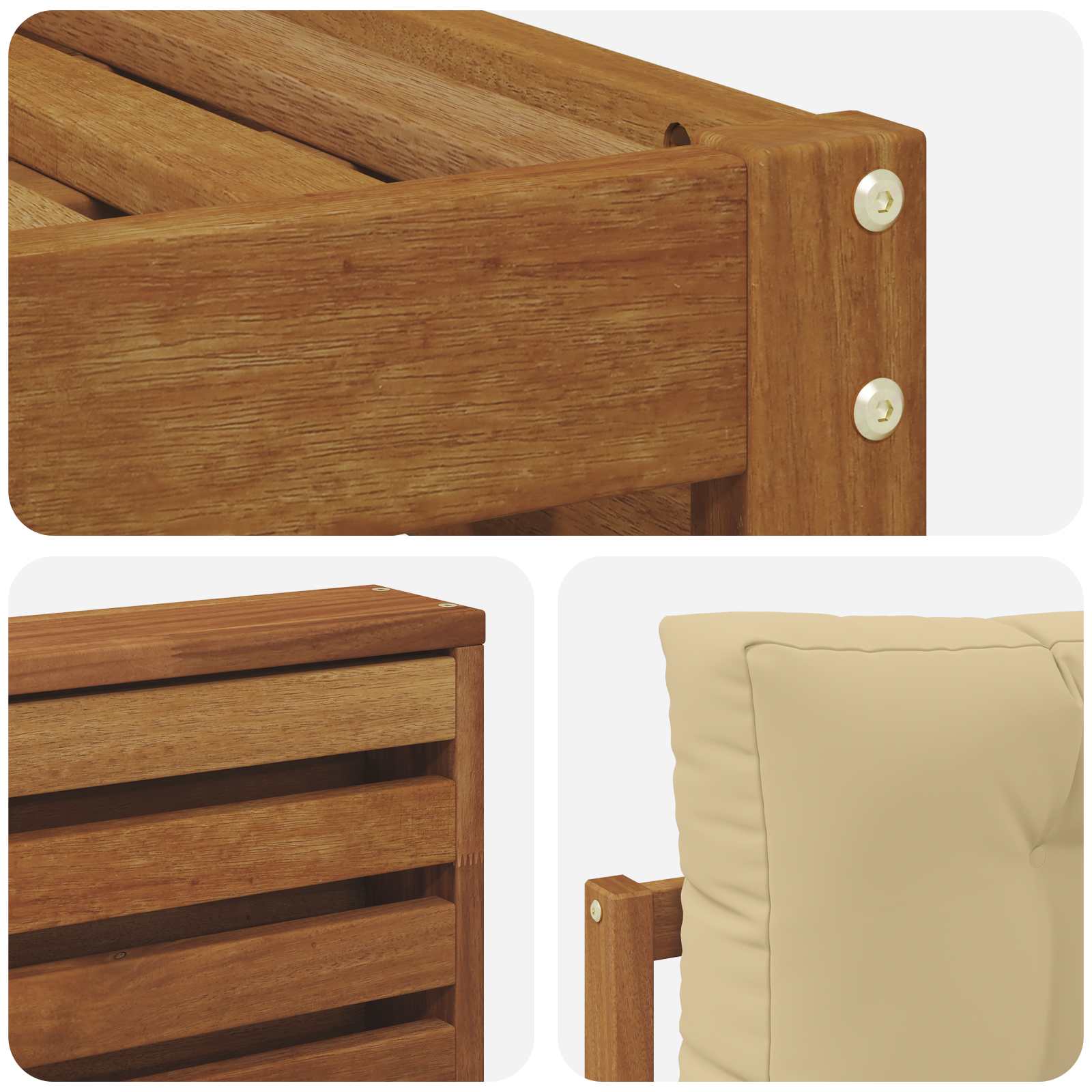 Sofasæt med pude 6 pcs Naturlig og Beige Massivt Akacietræ