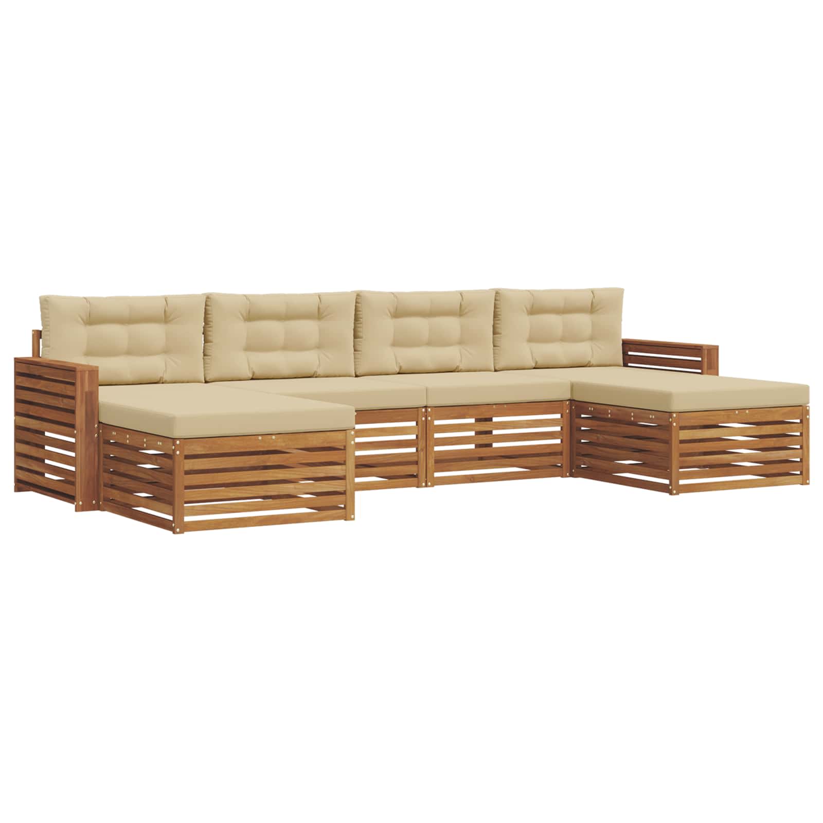 Sofasæt med pude 6 pcs Naturlig og Beige Massivt Akacietræ