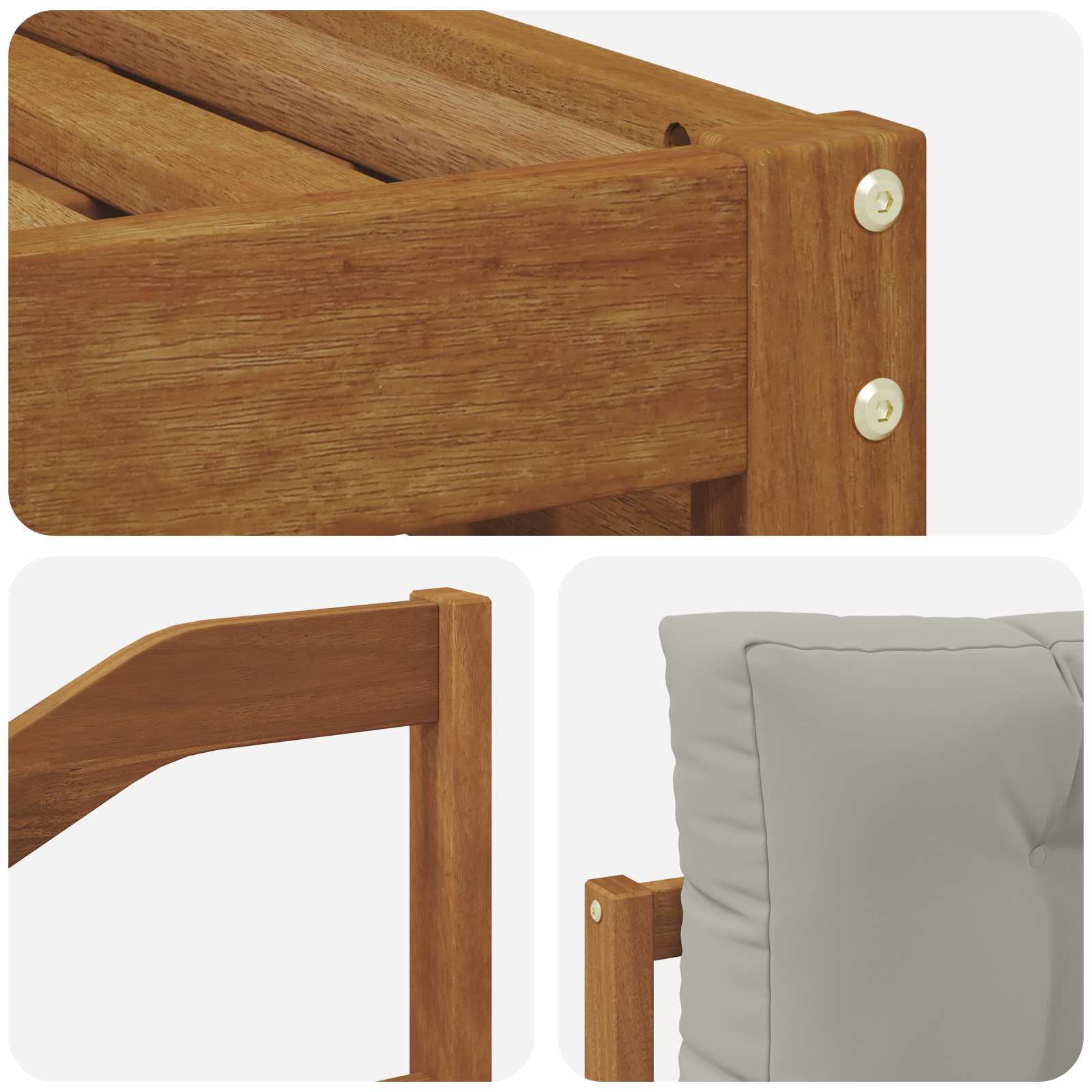 Sofasæt med pude 6 pcs Naturlig og Lys Grå Massivt Akacietræ