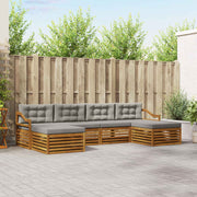 Sofasæt med pude 6 pcs Naturlig og Lys Grå Massivt Akacietræ