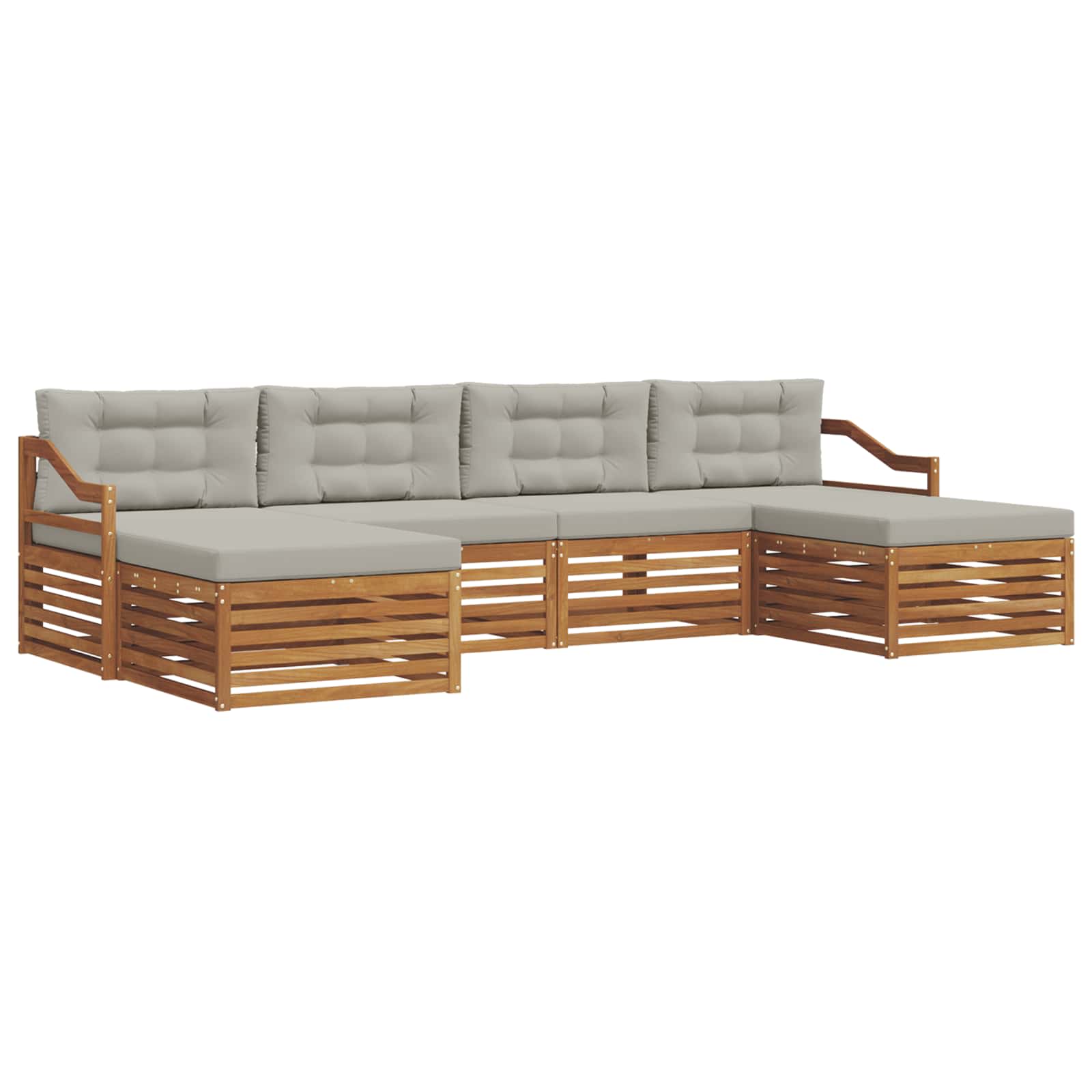 Sofasæt med pude 6 pcs Naturlig og Lys Grå Massivt Akacietræ