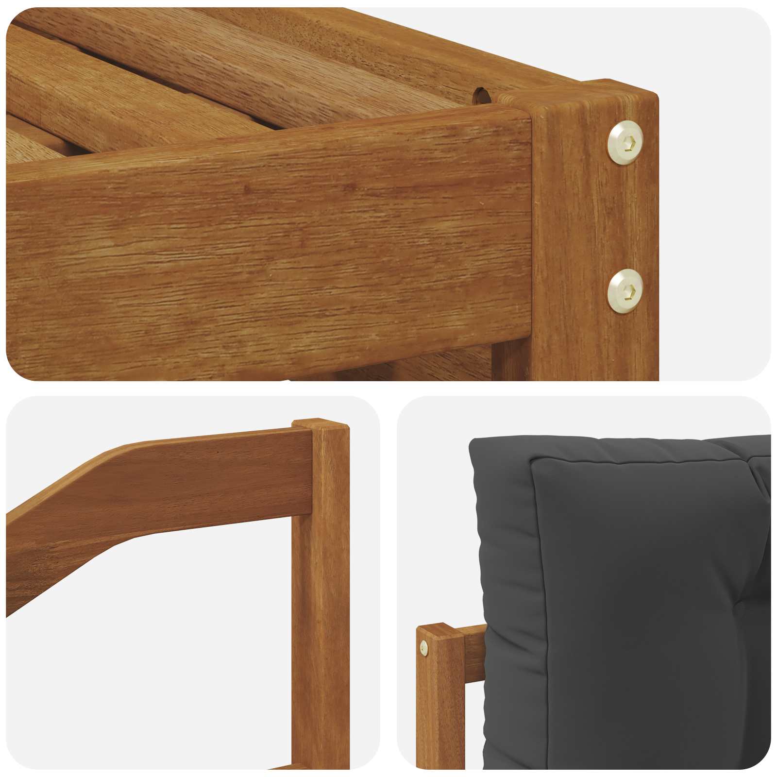 Sofasæt med pude 6 pcs Naturlig og Antracit Massivt Akacietræ