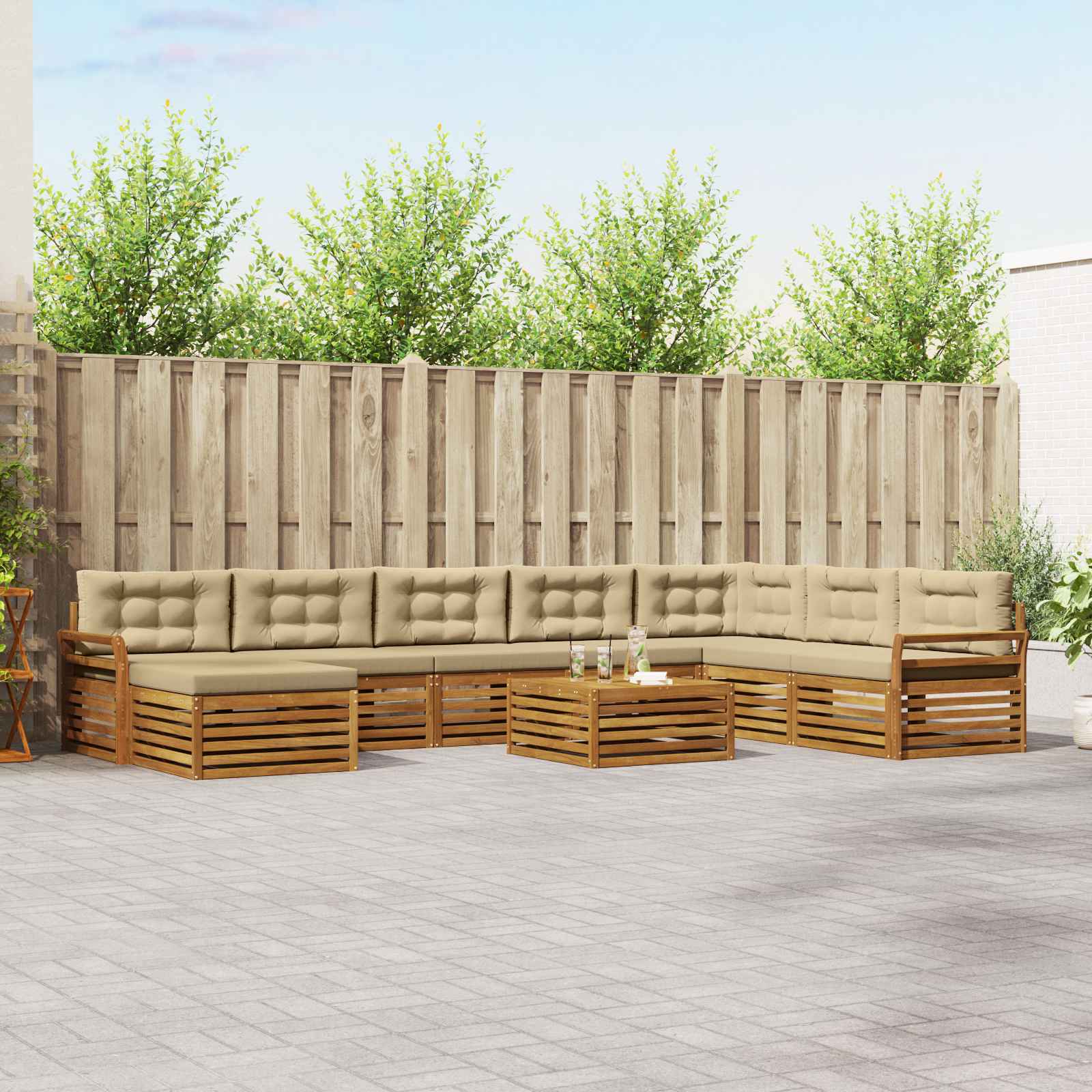 Udendørs sofagruppe 9 pcs Naturlig og Beige Massivt Akacietræ
