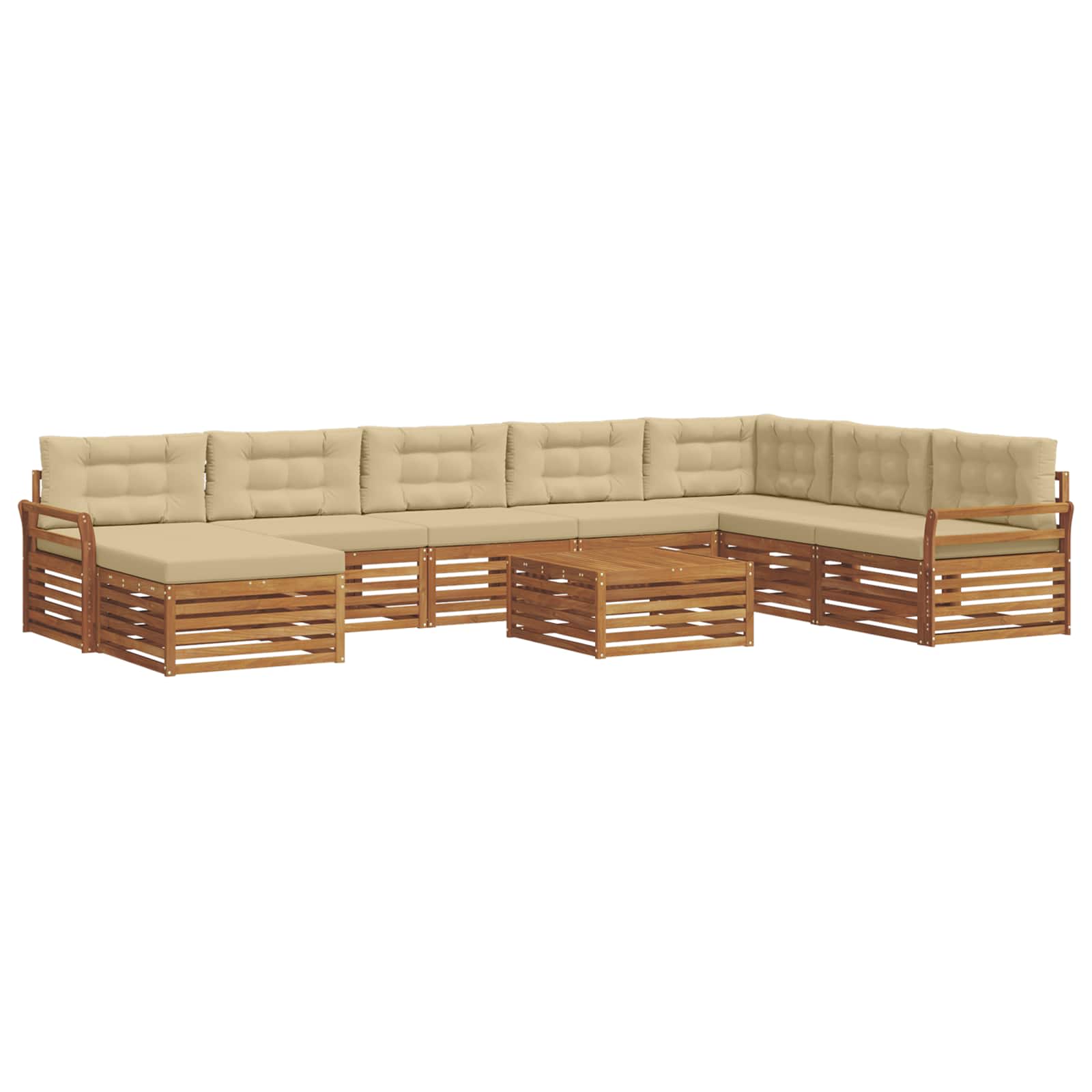 Udendørs sofagruppe 9 pcs Naturlig og Beige Massivt Akacietræ