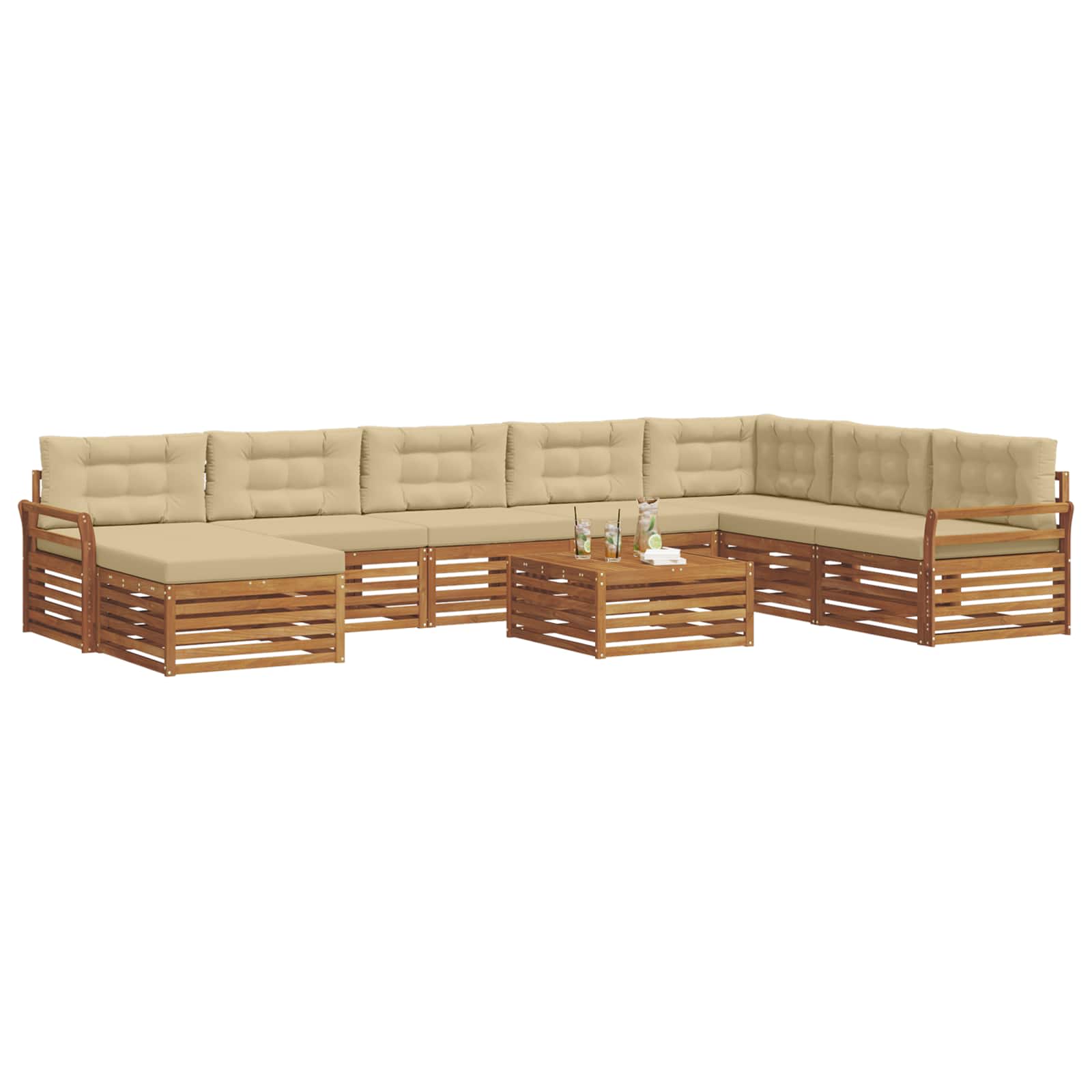 Udendørs sofagruppe 9 pcs Naturlig og Beige Massivt Akacietræ