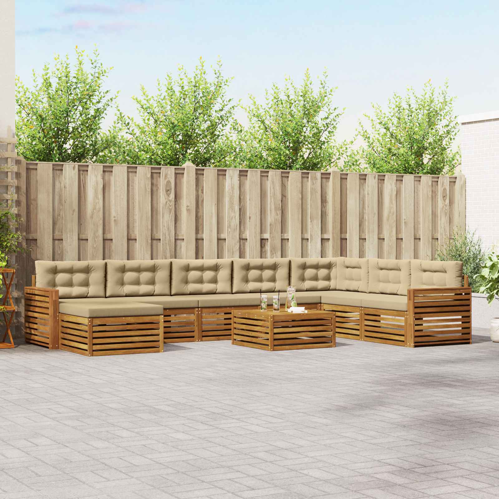 Udendørs sofagruppe 9 pcs Naturlig og Beige Massivt Akacietræ