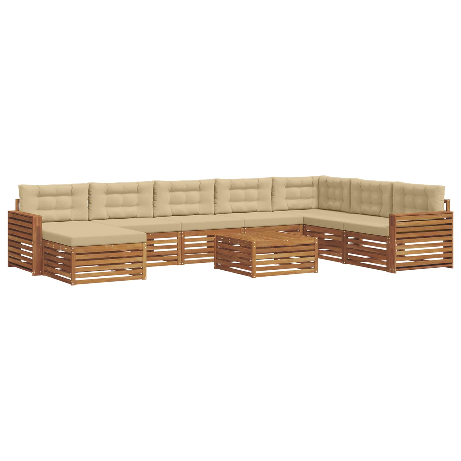 Udendørs sofagruppe 9 pcs Naturlig og Beige Massivt Akacietræ