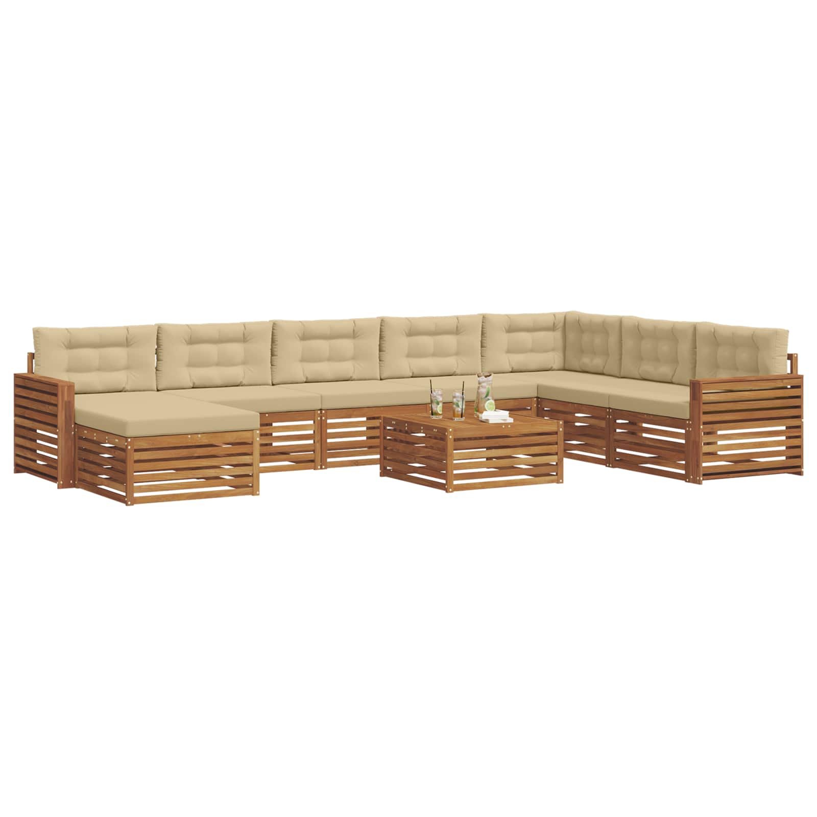 Udendørs sofagruppe 9 pcs Naturlig og Beige Massivt Akacietræ