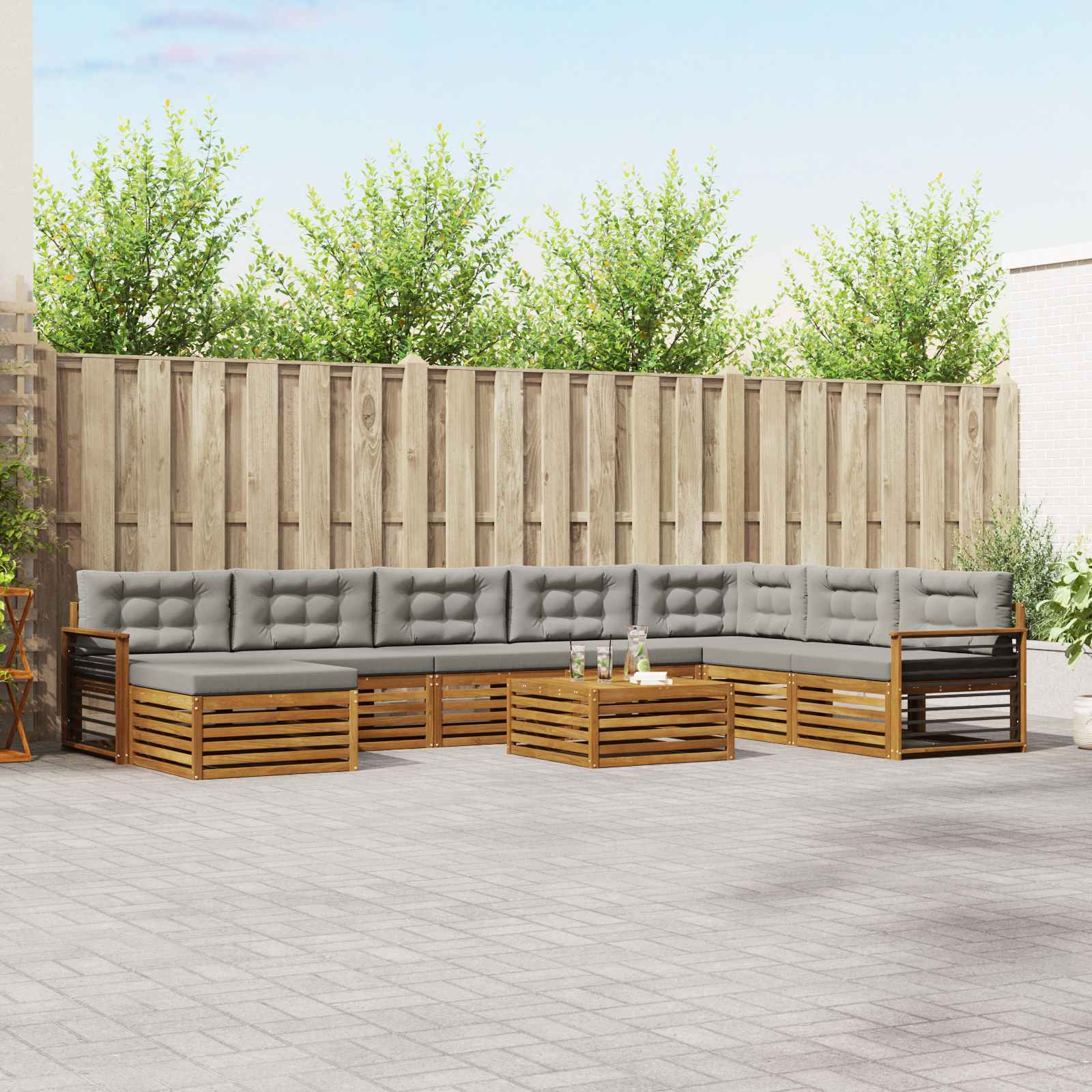 Udendørs sofagruppe 9 pcs Naturlig og Lys Grå Massivt Akacietræ