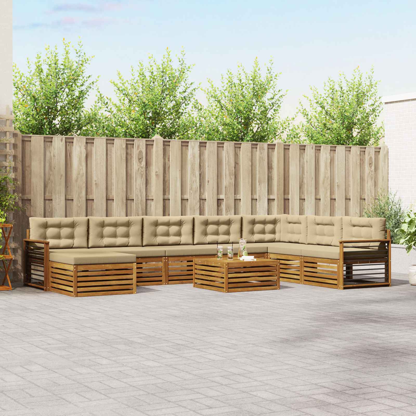Udendørs sofagruppe 9 pcs Naturlig og Beige Massivt Akacietræ