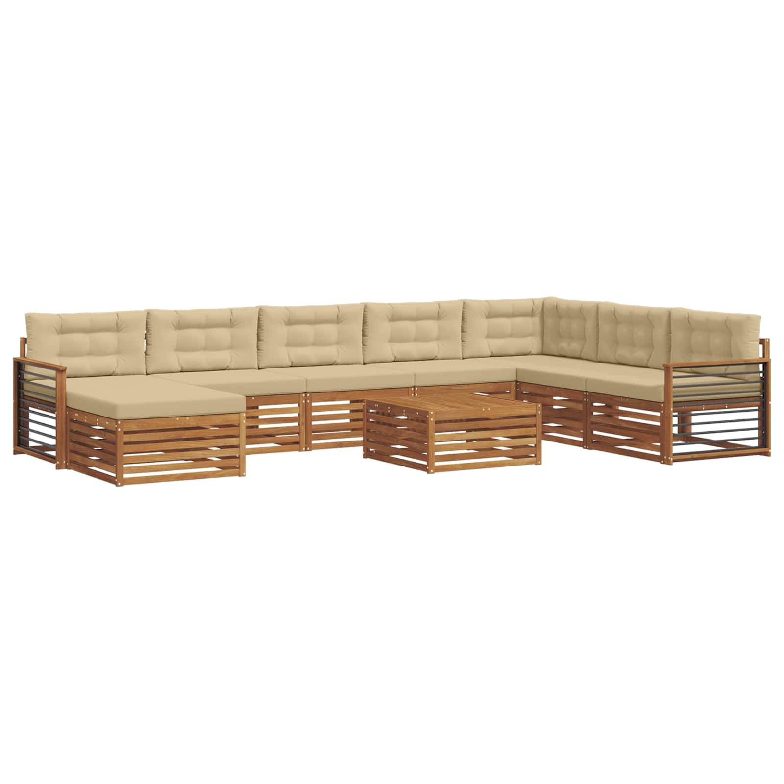 Udendørs sofagruppe 9 pcs Naturlig og Beige Massivt Akacietræ