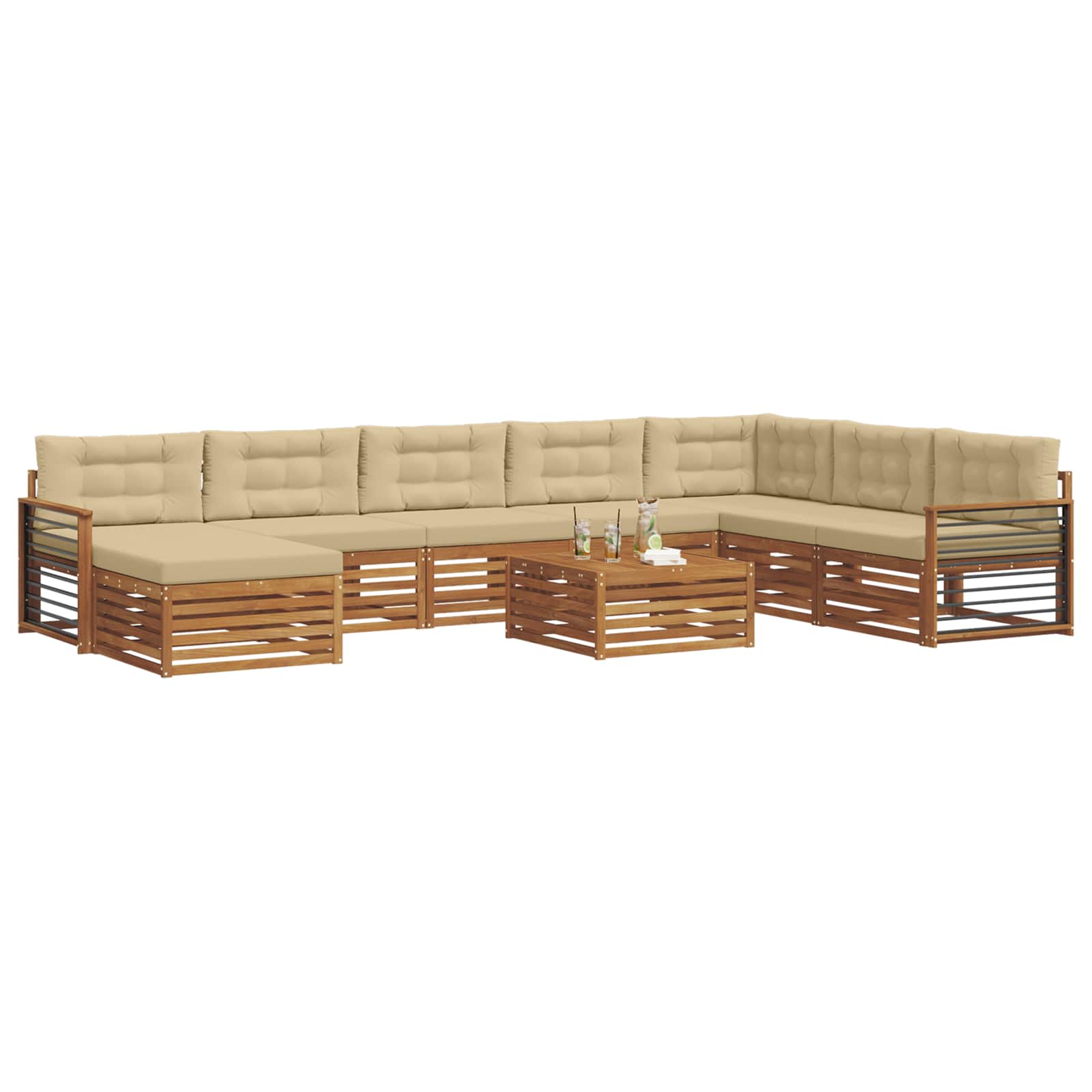 Udendørs sofagruppe 9 pcs Naturlig og Beige Massivt Akacietræ