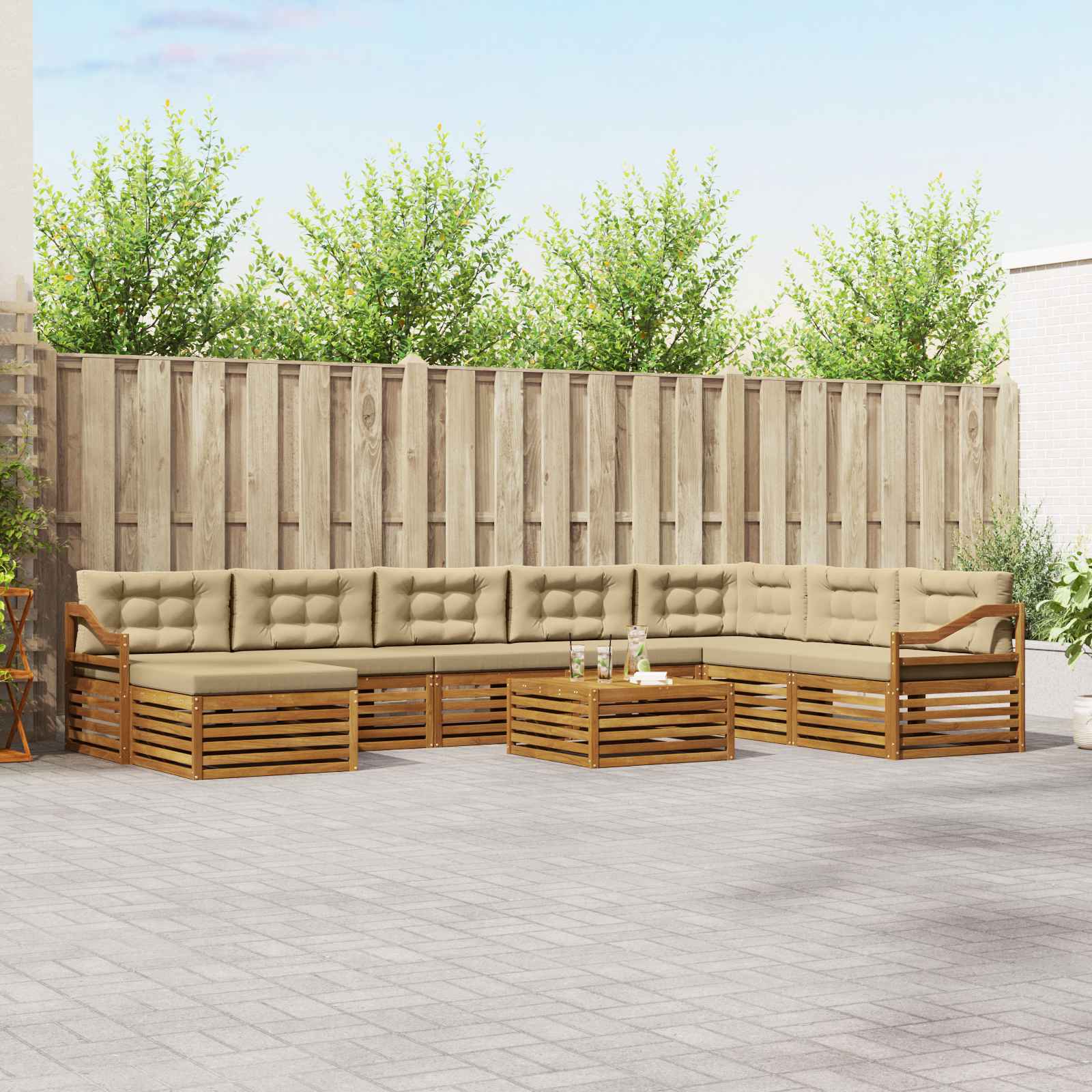 Udendørs sofagruppe 9 pcs Naturlig og Beige Massivt Akacietræ