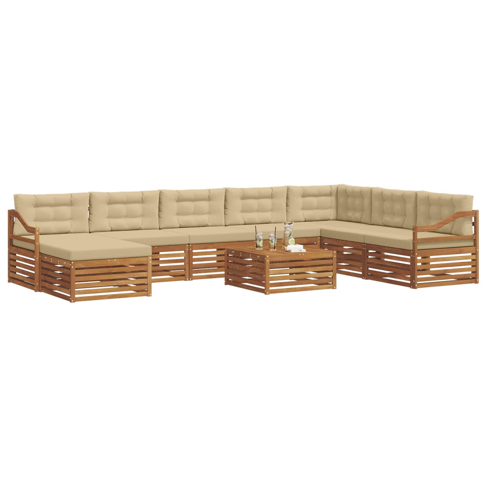 Udendørs sofagruppe 9 pcs Naturlig og Beige Massivt Akacietræ