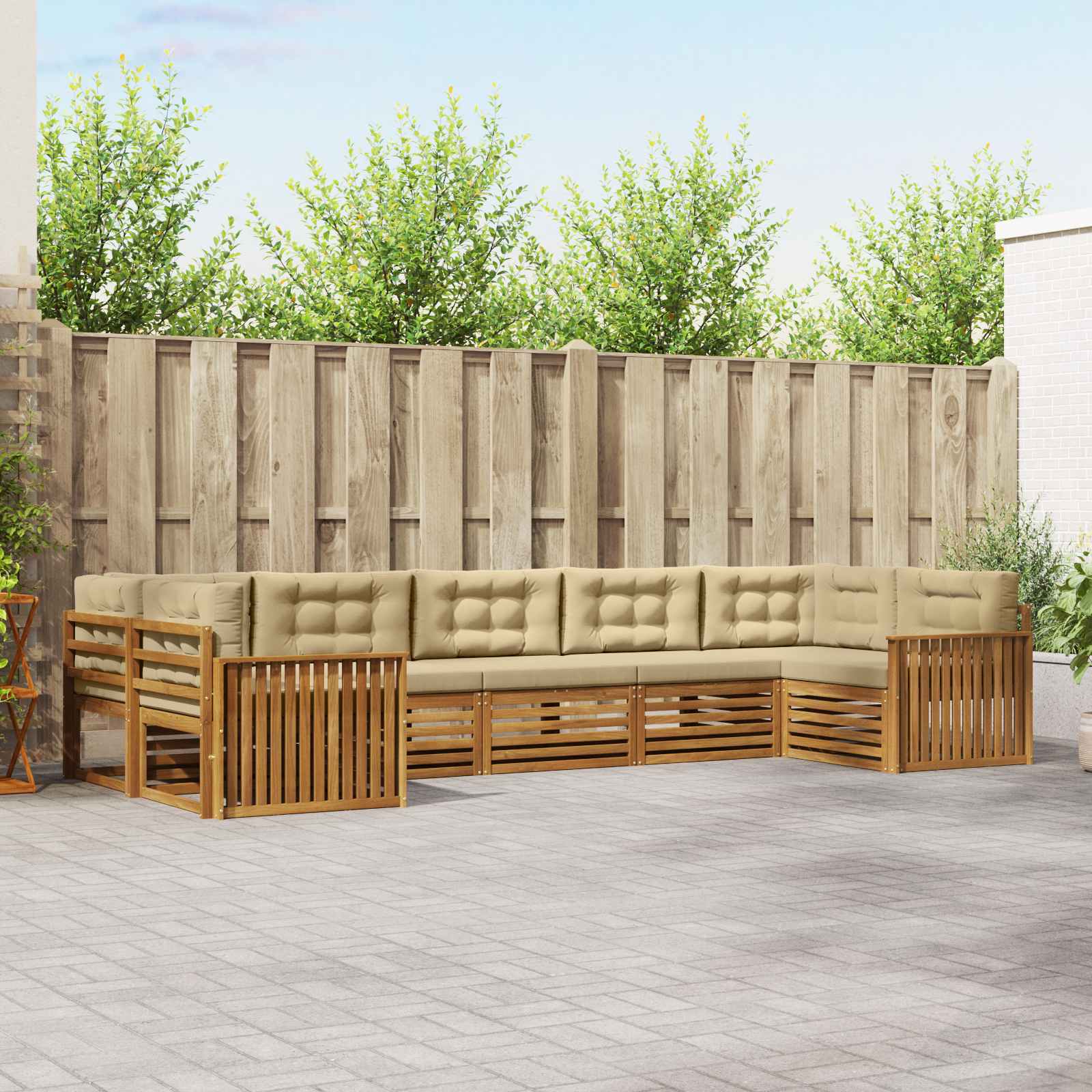 Udendørs sofagruppe med pude 7 pcs Naturlig og Beige