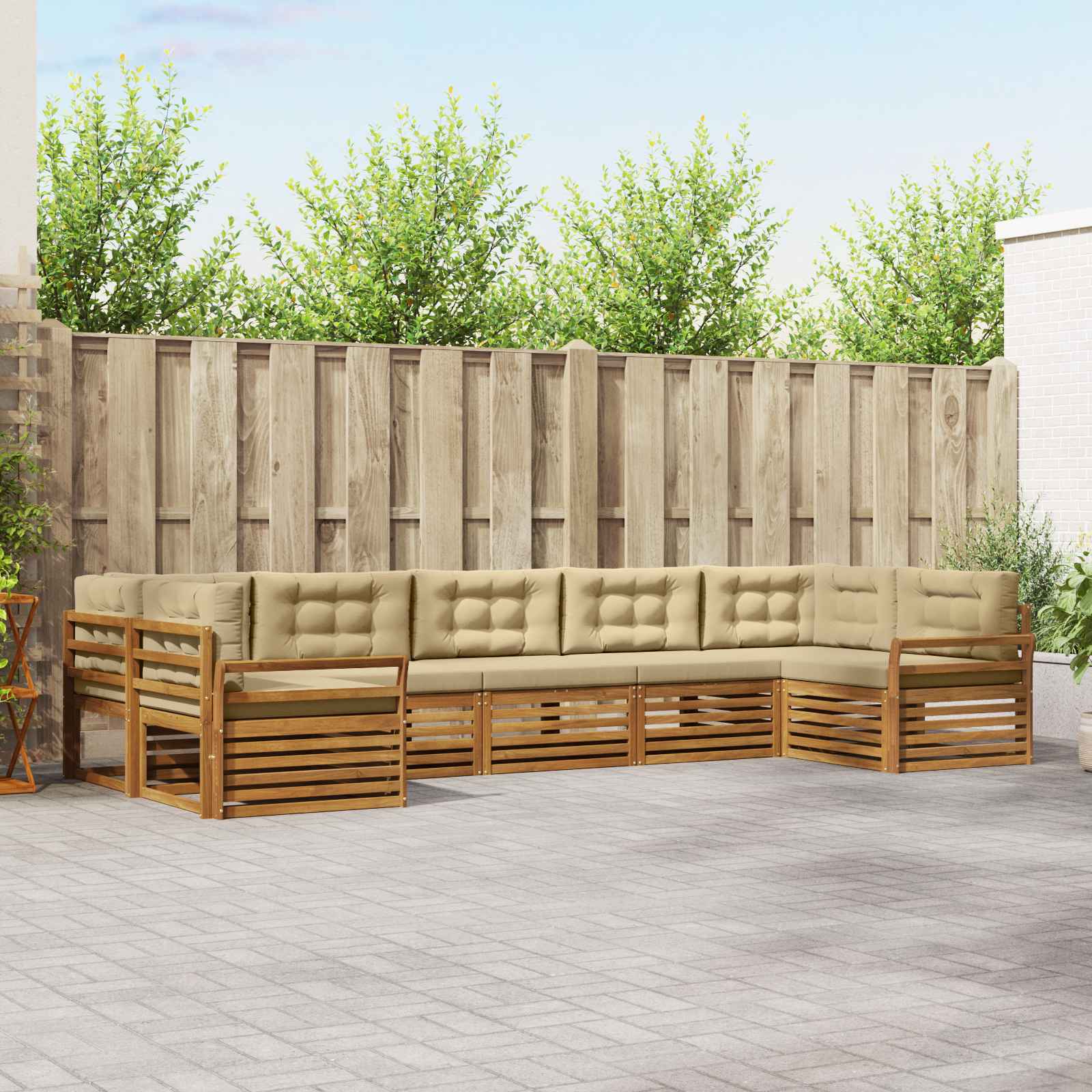 Udendørs sofagruppe med pude 7 pcs Naturlig og Beige