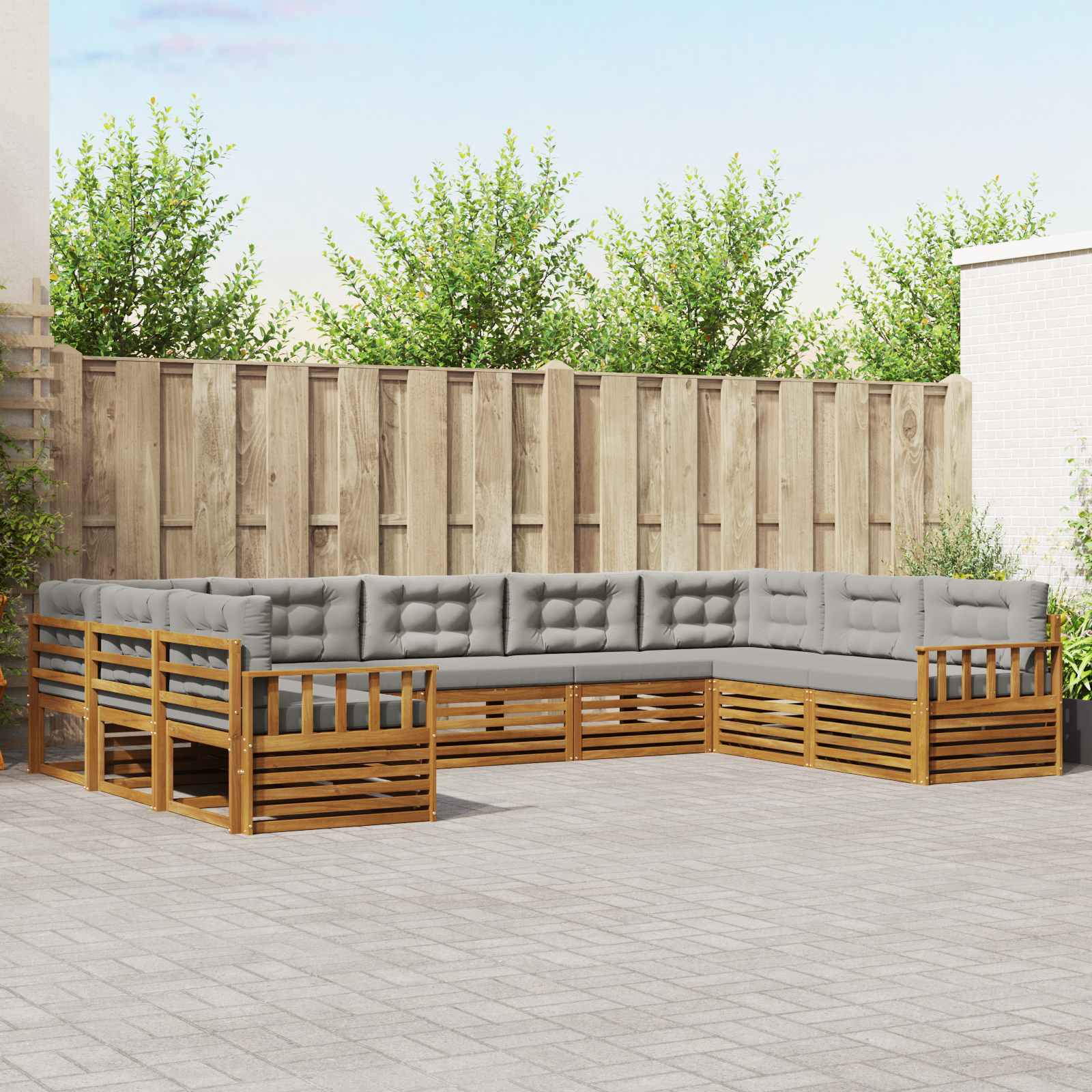 Udendørs sofagruppe 9 pcs Naturlig og Lys Grå Massivt Akacietræ