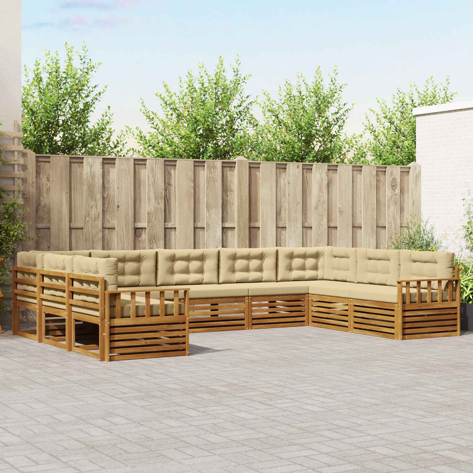 Udendørs sofagruppe 9 pcs Naturlig og Beige Massivt Akacietræ