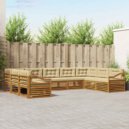 Udendørs sofagruppe 9 stk. Naturlig og Beige Massivt Akacietræ