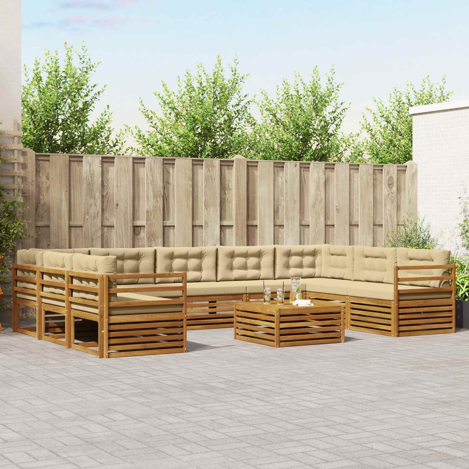 Udendørs sofagruppe 10 pcs Naturlig og Beige Massivt Akacietræ