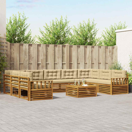 Udendørs sofagruppe 10 pcs Naturlig og Beige Massivt Akacietræ