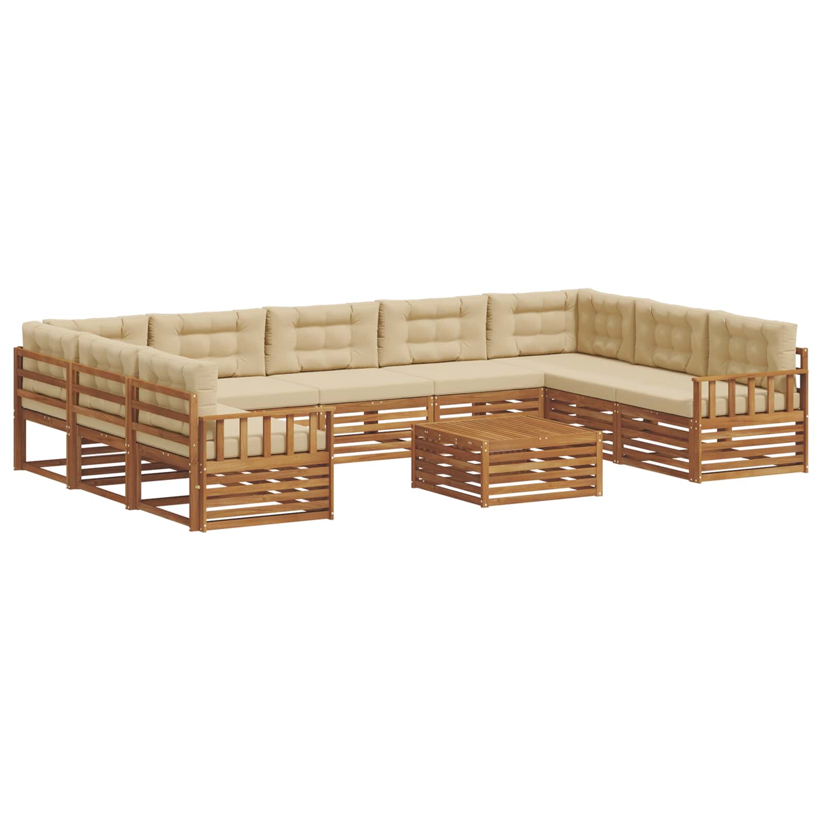 Udendørs sofagruppe 10 pcs Naturlig og Beige Massivt Akacietræ