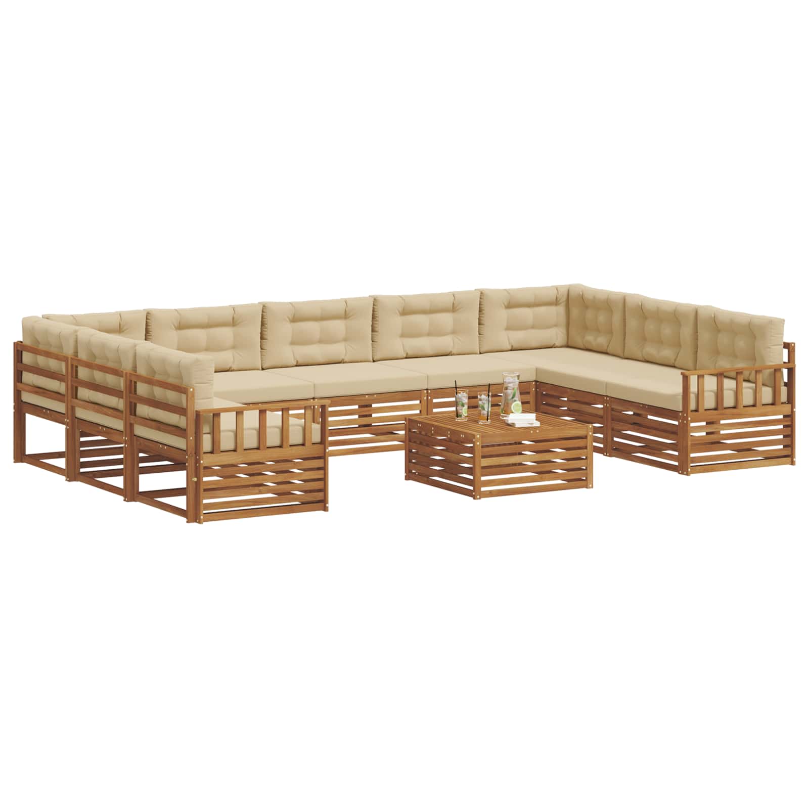 Udendørs sofagruppe 10 pcs Naturlig og Beige Massivt Akacietræ