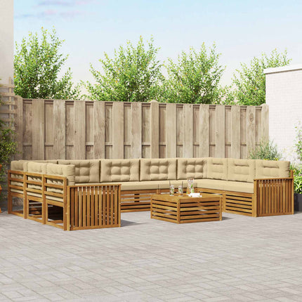 Udendørs sofagruppe 10 pcs Naturlig og Beige Massivt Akacietræ