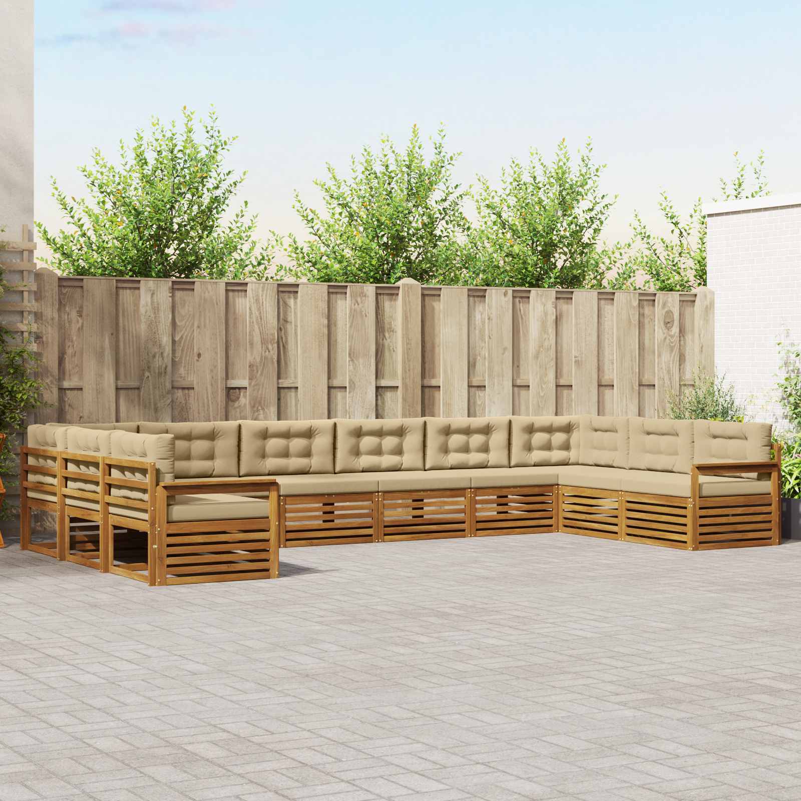 Sofasæt med pude 4 pcs Naturlig og Beige Massivt Akacietræ