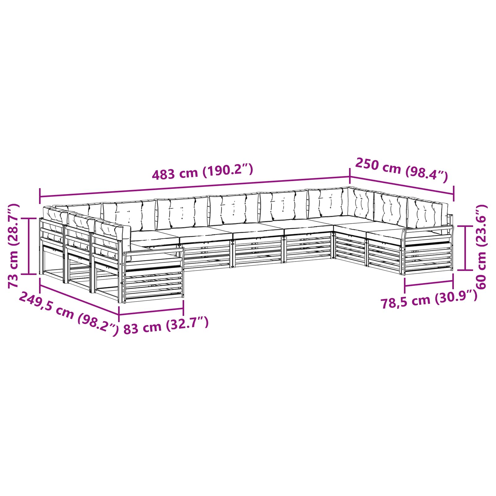 Sofasæt med pude 7 pcs Naturlig og Antracit Massivt Akacietræ