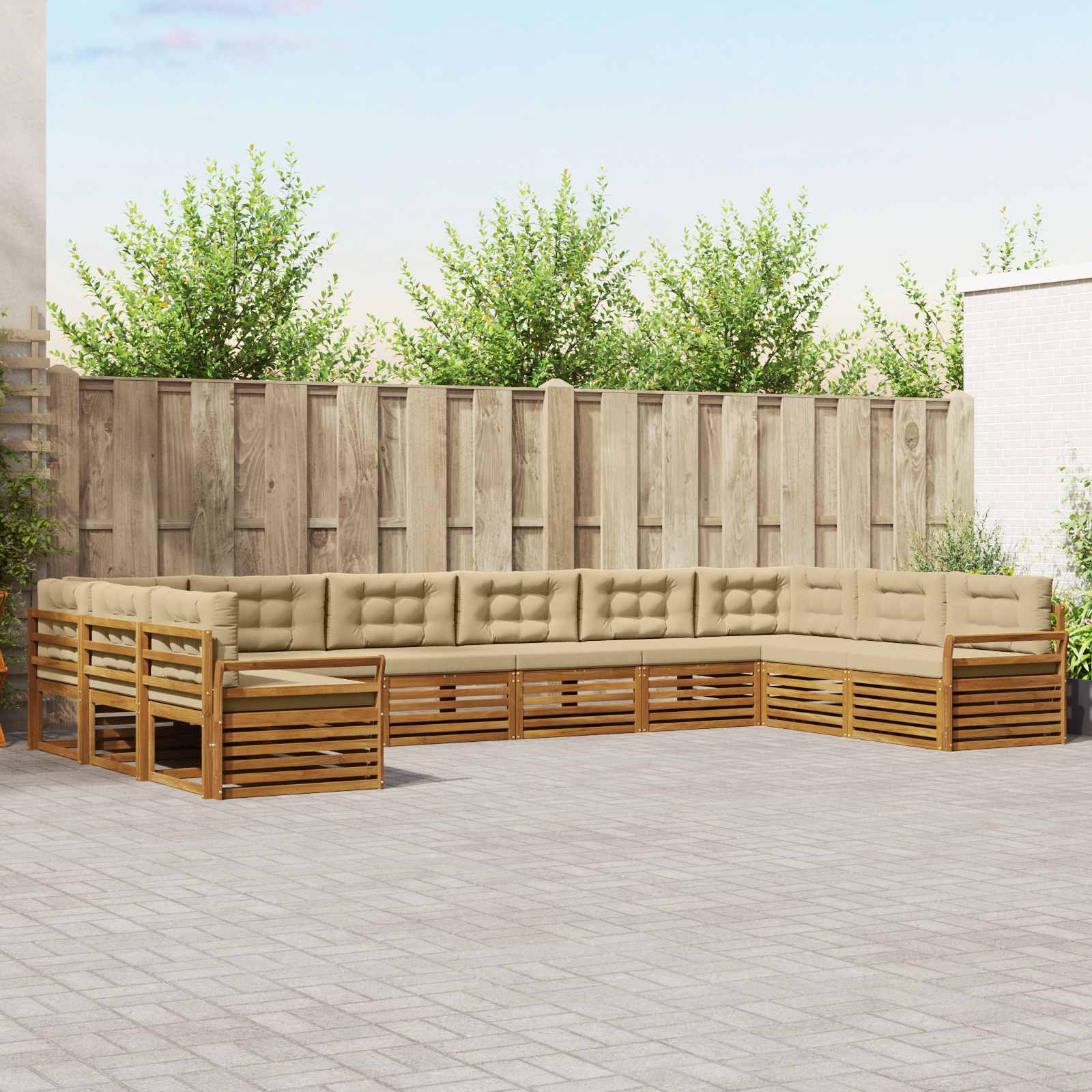 Sofasæt med pude 8 pcs Naturlig og Beige Massivt Akacietræ
