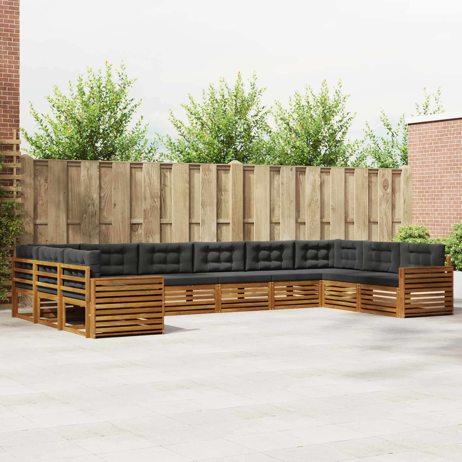 Sofasæt med pude 6 pcs Naturlig og Antracit Massivt Akacietræ