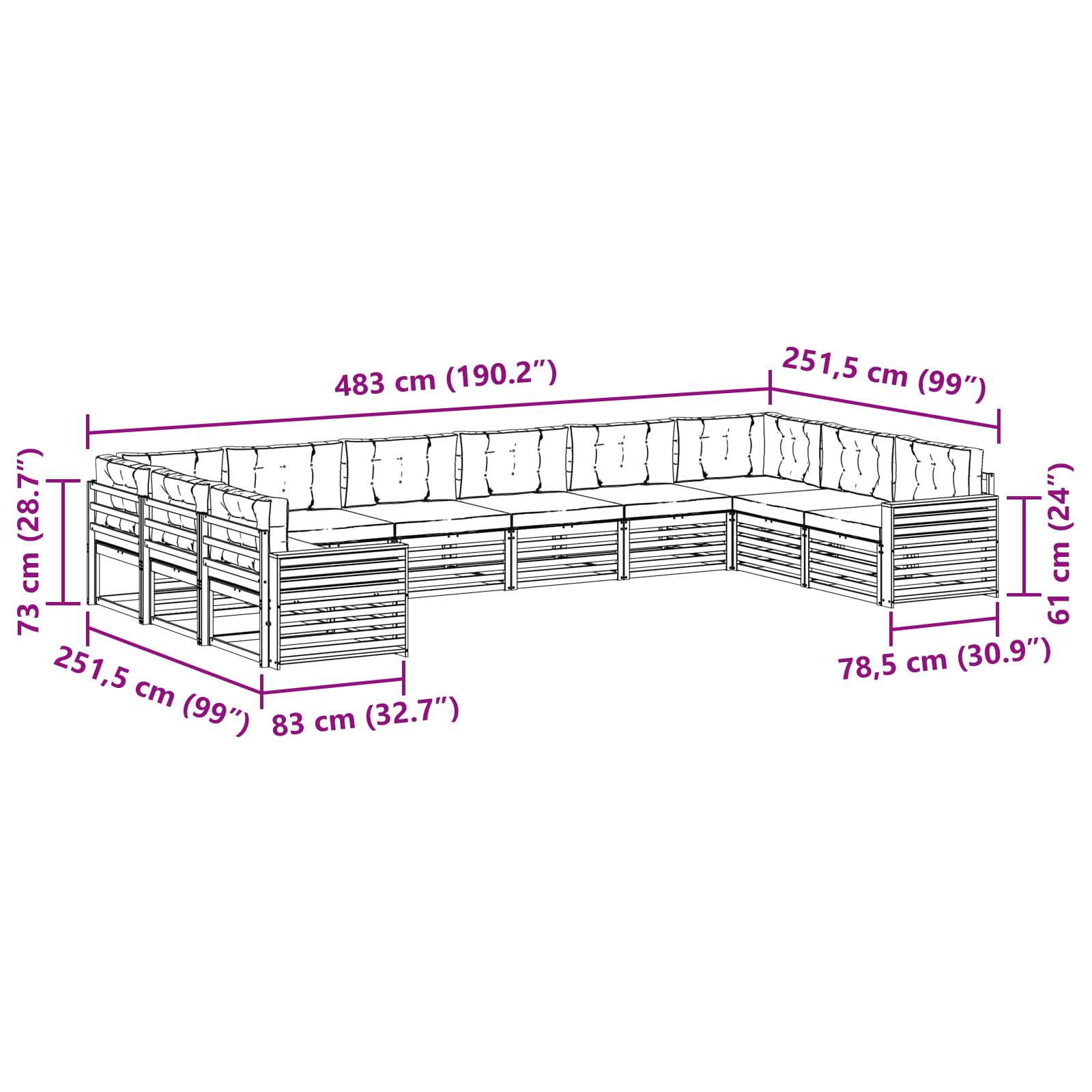 Sofasæt med pude 6 pcs Naturlig og Antracit Massivt Akacietræ