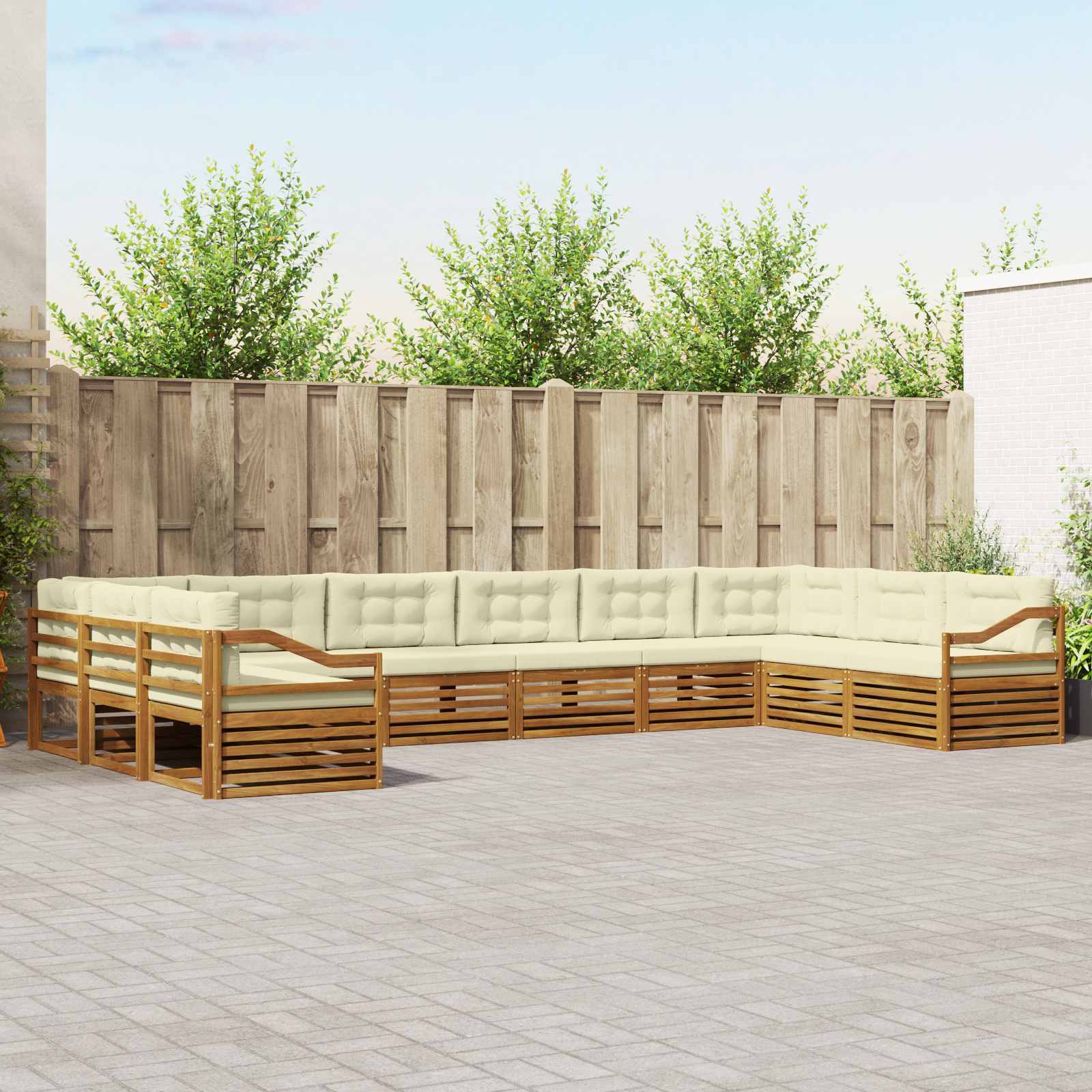 Sofasæt med pude 10 pcs Naturlig og Fløde Massivt Akacietræ