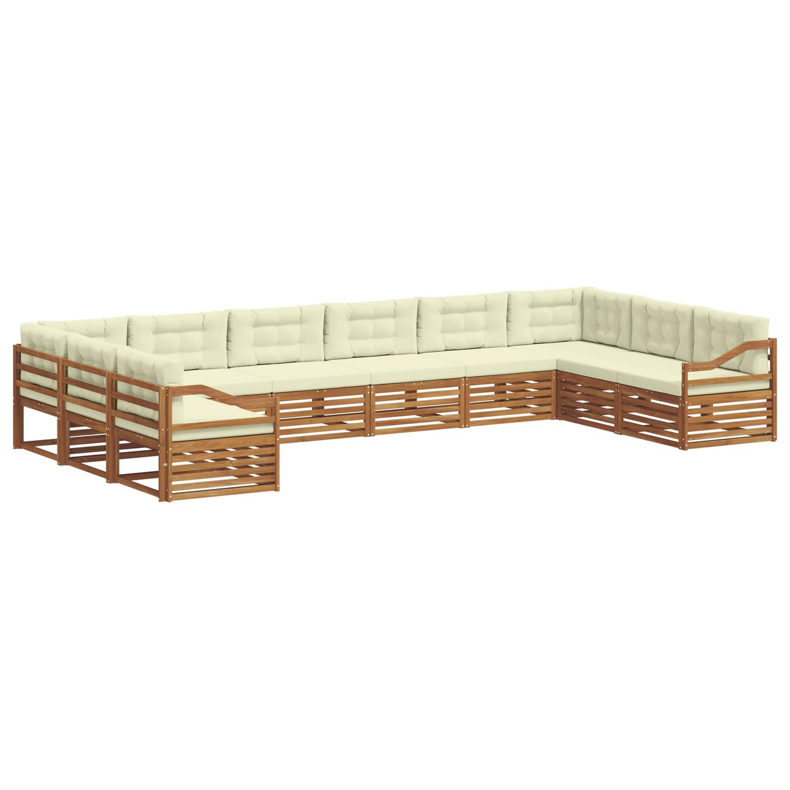 Sofasæt med pude 10 pcs Naturlig og Fløde Massivt Akacietræ