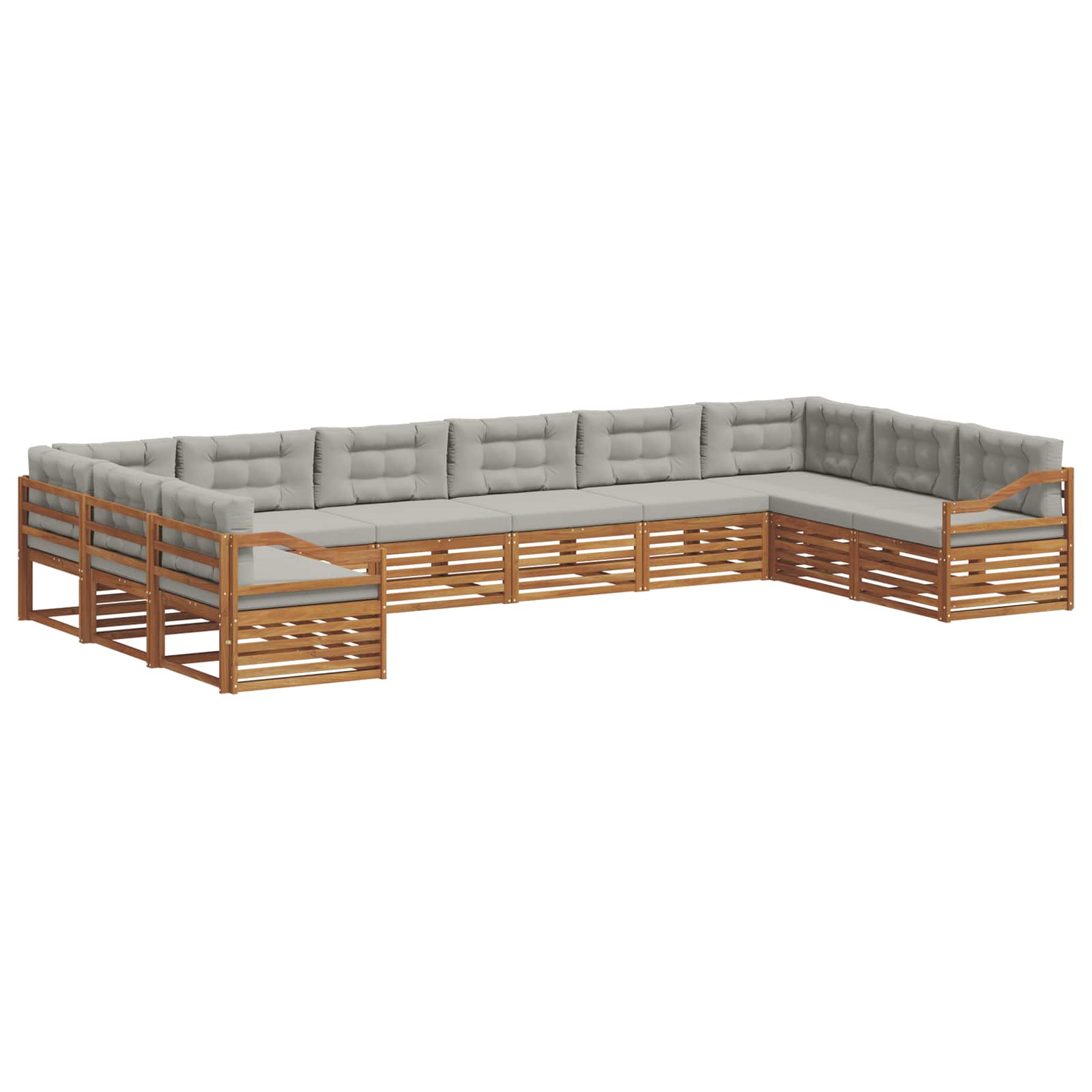 Sofasæt med pude 10 pcs Naturlig og Lys Grå Massivt Akacietræ