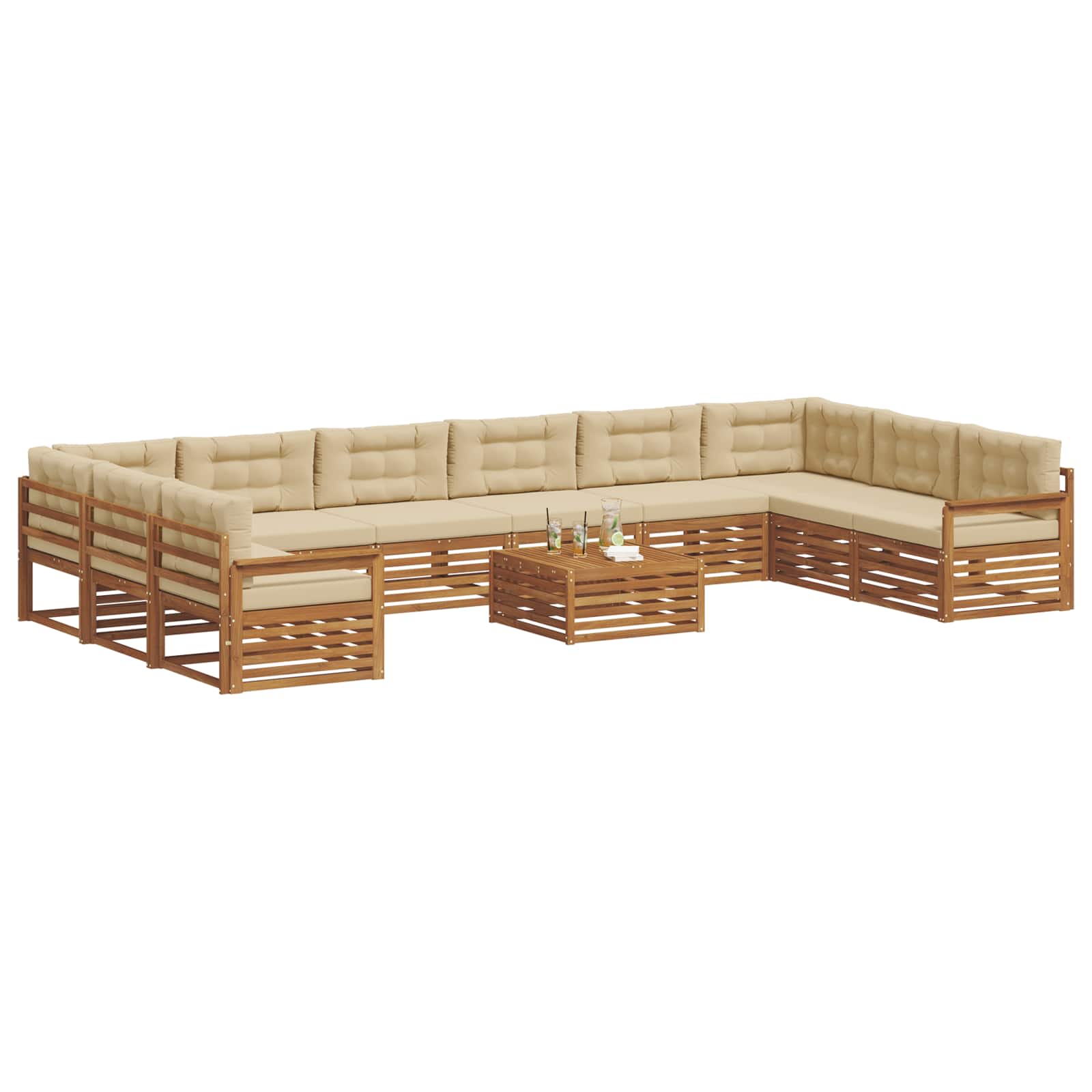 Sofasæt med pude 11 pcs Naturlig og Beige Massivt Akacietræ