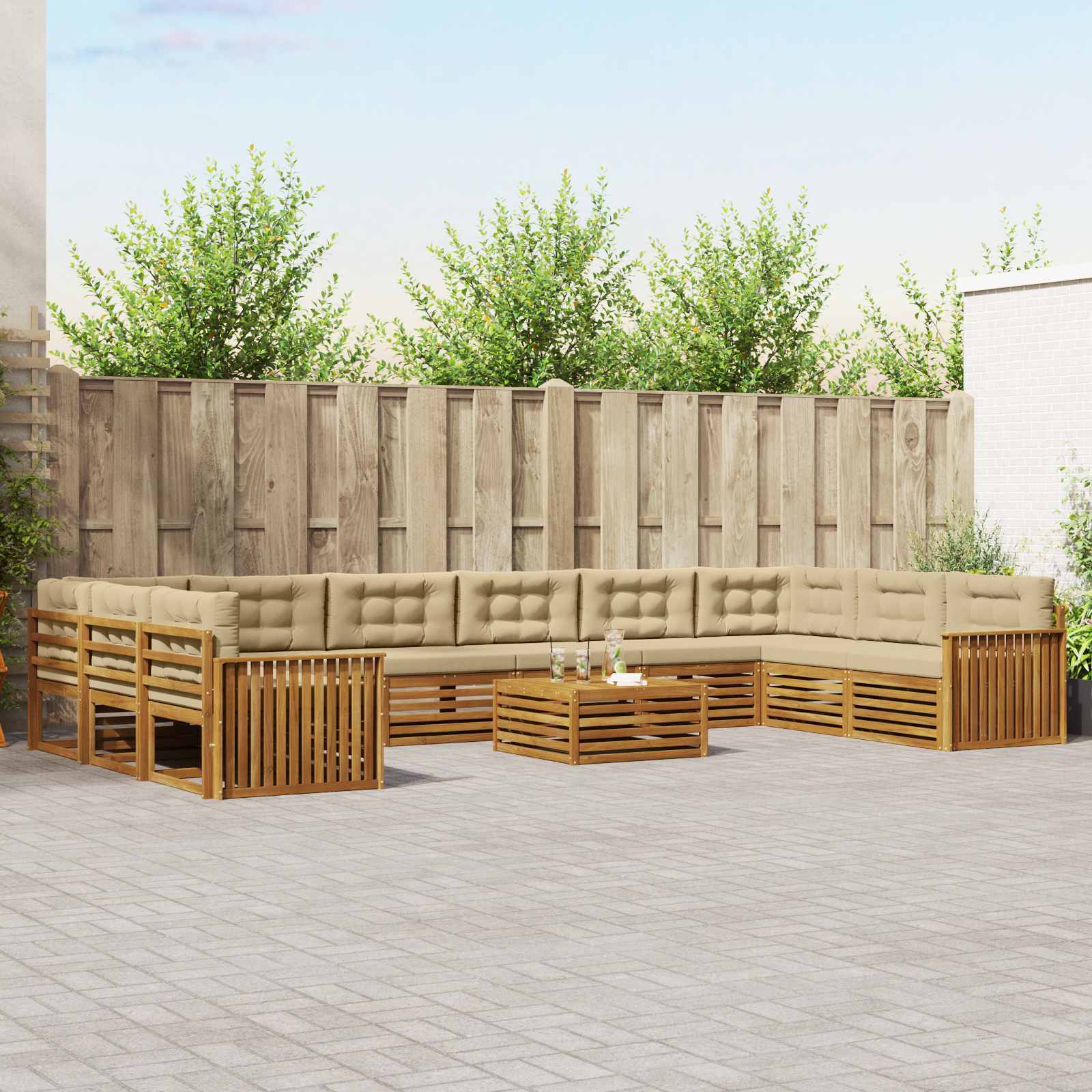 Sofasæt med pude 11 pcs Naturlig og Beige Massivt Akacietræ