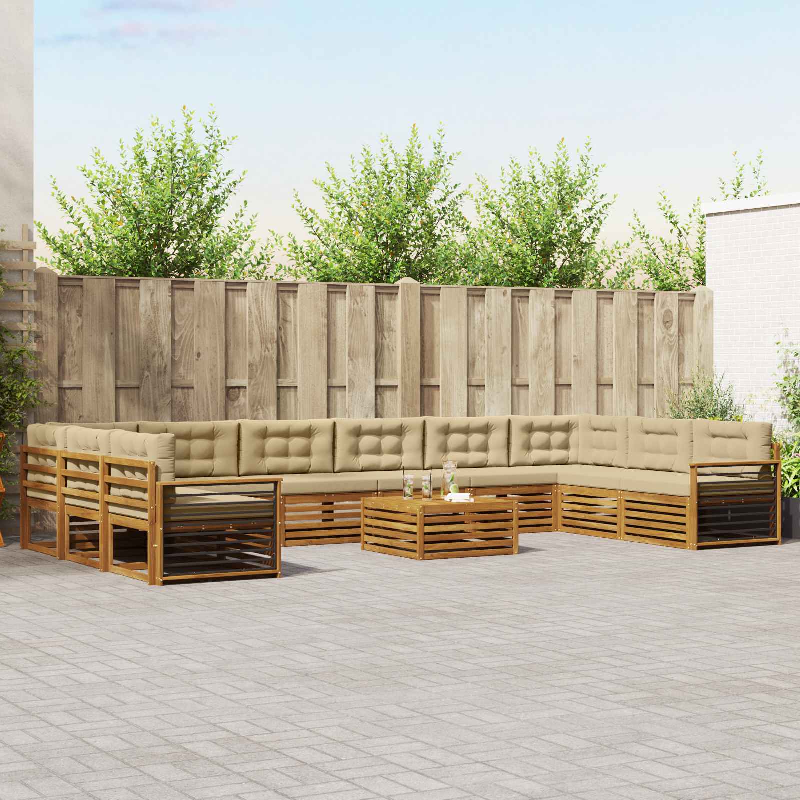 Sofasæt med pude 11 pcs Naturlig og Beige Massivt Akacietræ