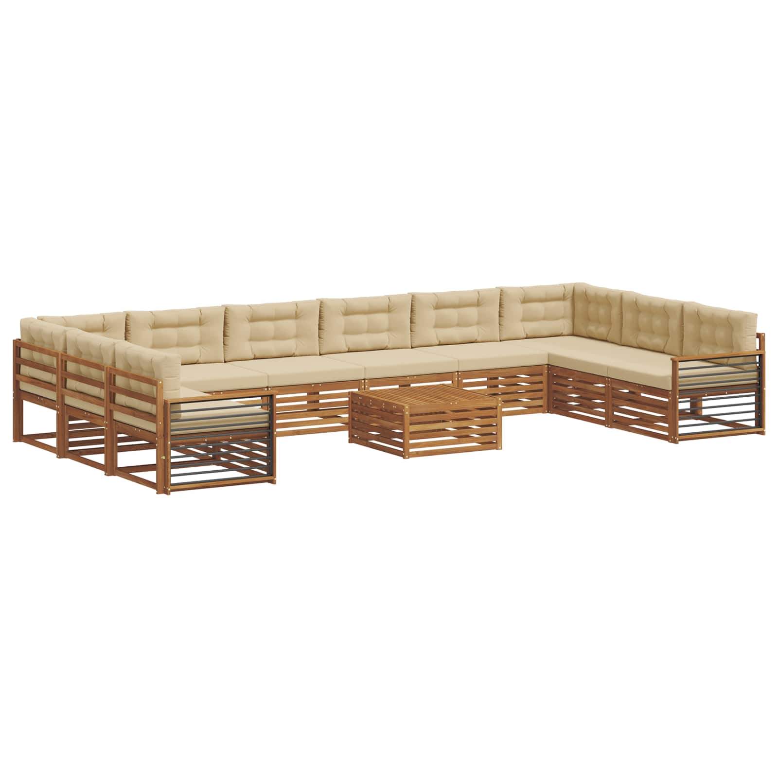 Sofasæt med pude 11 pcs Naturlig og Beige Massivt Akacietræ
