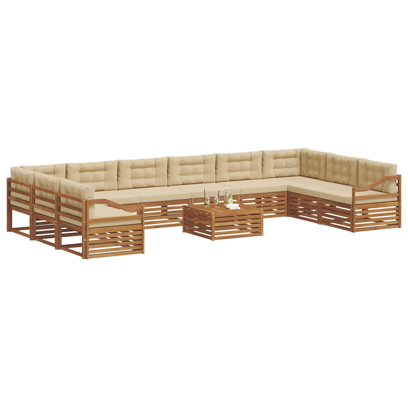Sofasæt med pude 11 pcs Naturlig og Beige Massivt Akacietræ