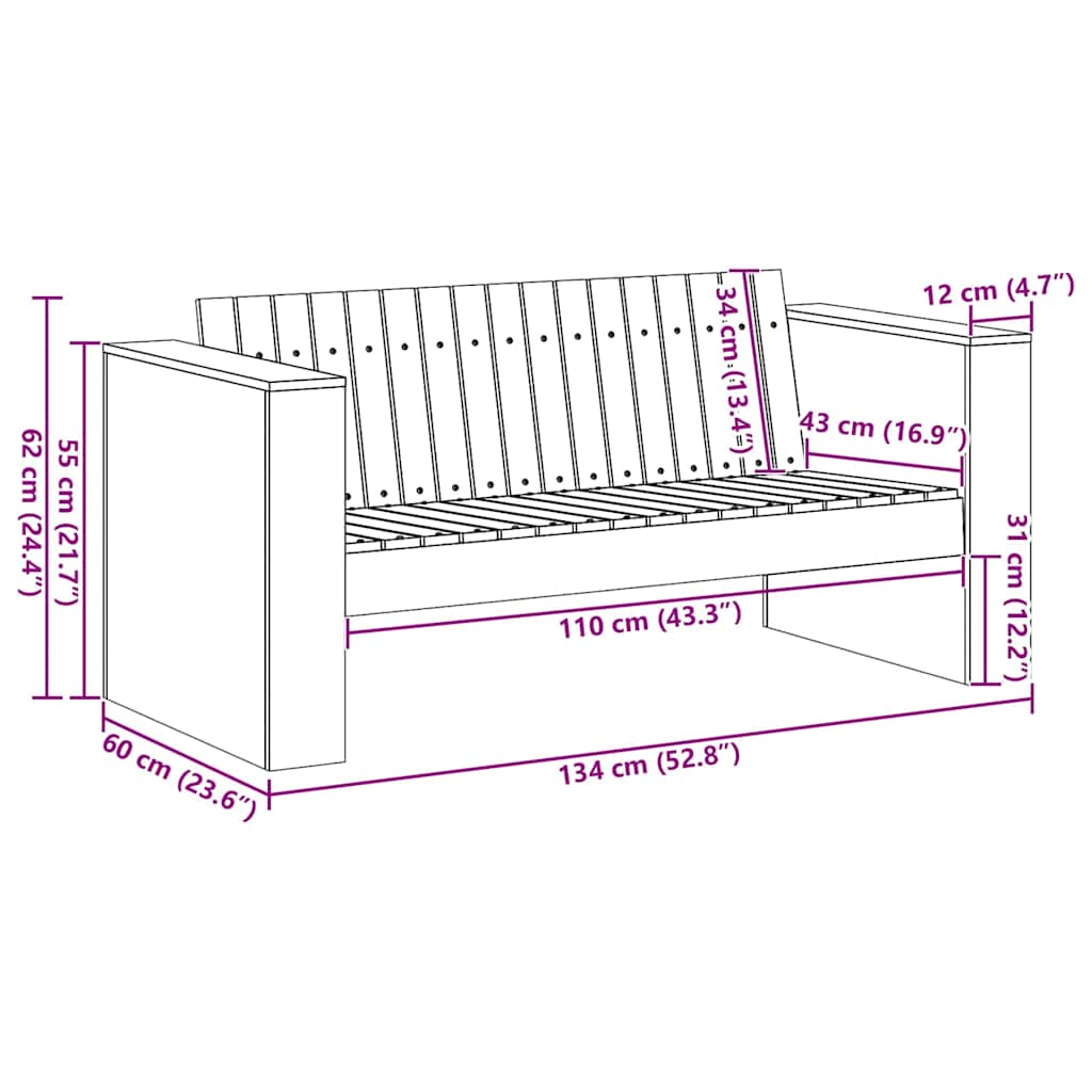 Havemøbelsofa Naturfarvet 134 x 60 x 62 cm Massiv fyrretræ
