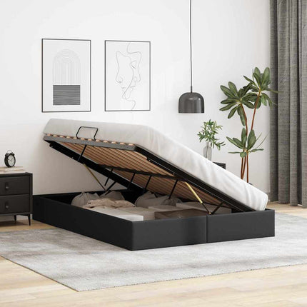 Opbevaringsseng med opbevaring Sort 153 x 203 cm Kunstlæder