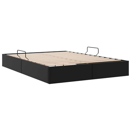 Opbevaringsseng med opbevaring Sort 153 x 203 cm Kunstlæder