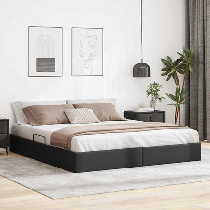 Opbevaringsseng med opbevaring Sort 193 x 203 cm Kunstlæder